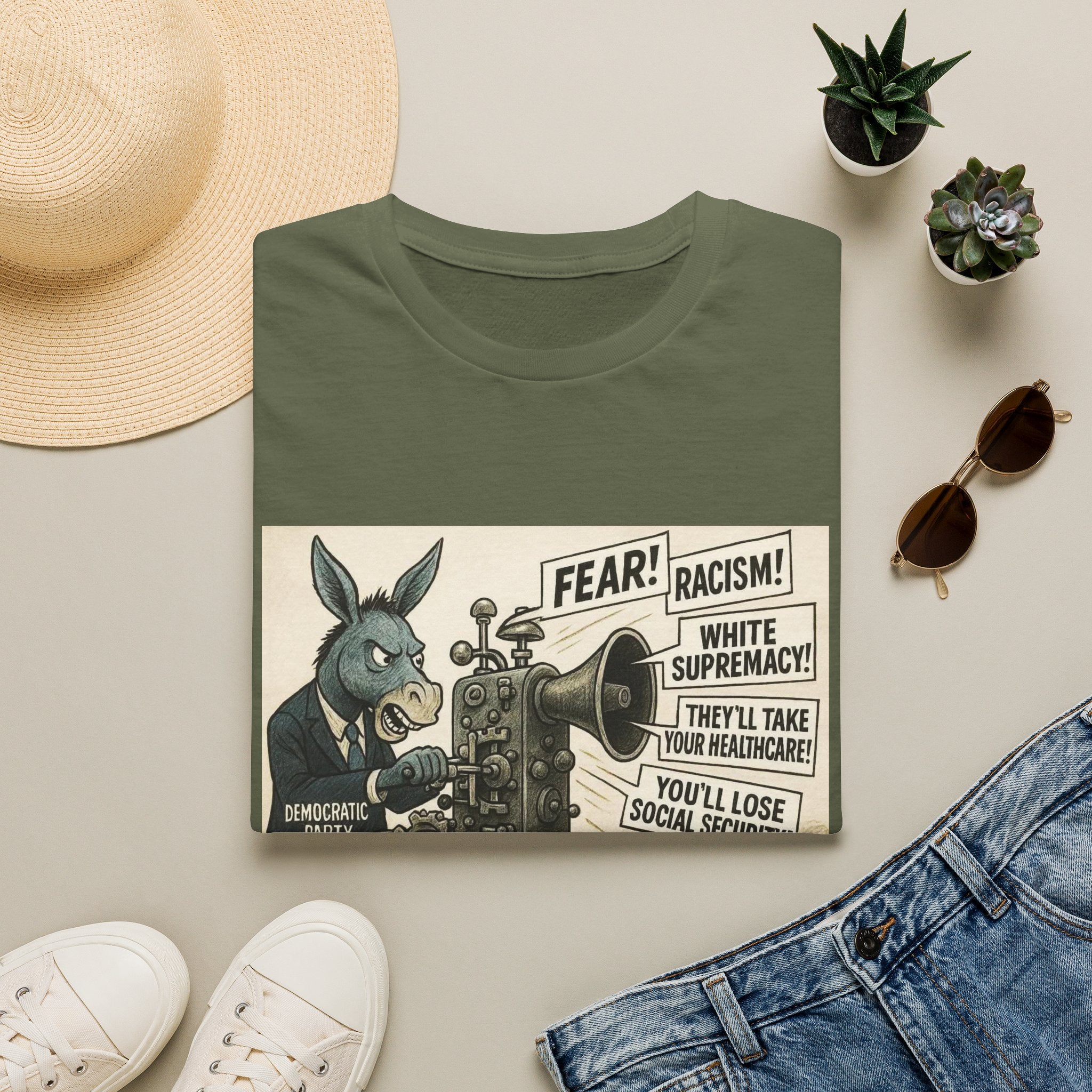 Graphic T-Shirt — Vintage Political Cartoon ‘Fear! Racism! White Supremacy!’