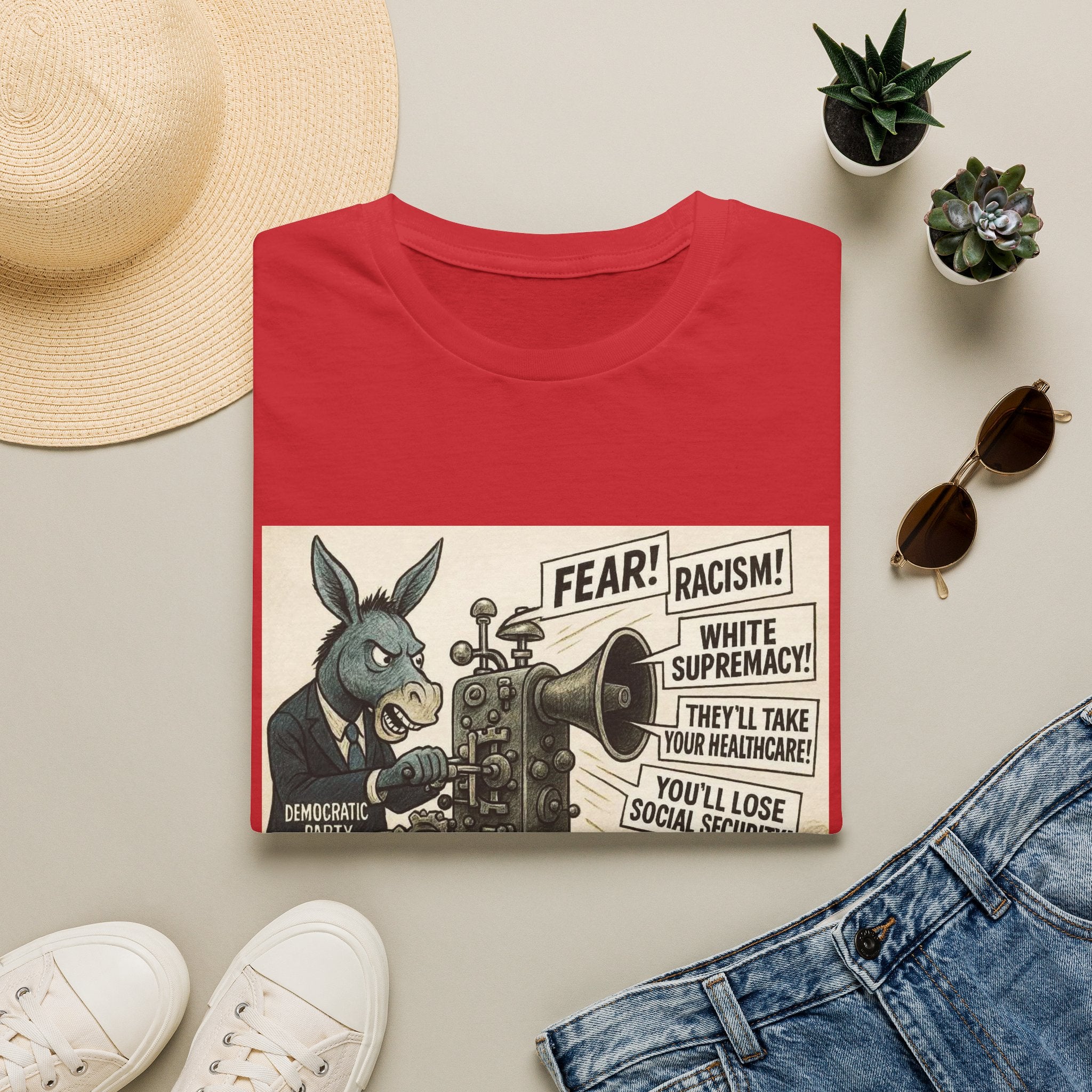 Graphic T-Shirt — Vintage Political Cartoon ‘Fear! Racism! White Supremacy!’