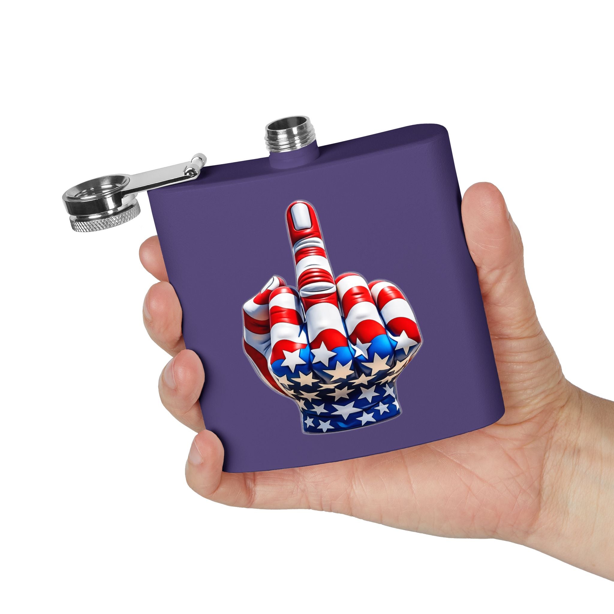 6oz Stainless Steel Flask — Patriotic Middle Finger USA Flag Design