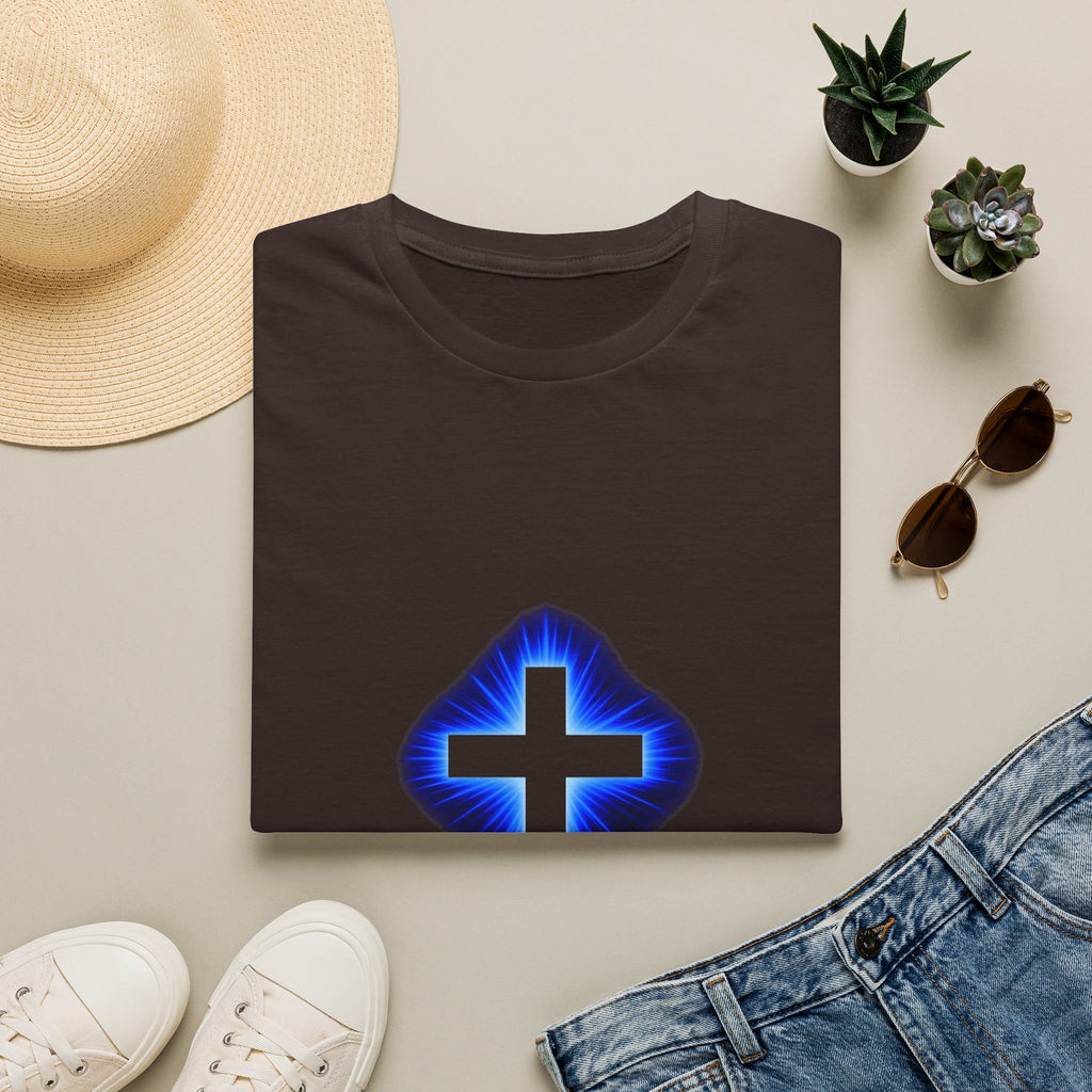 Blue Glowing Cross T‑Shirt — Christian Faith Graphic Tee