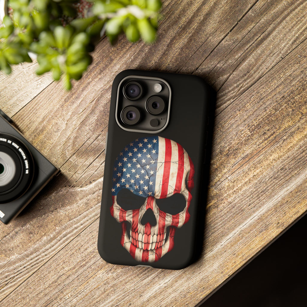 American Flag Skull Phone Case - Patriotic Tough Protective Cover