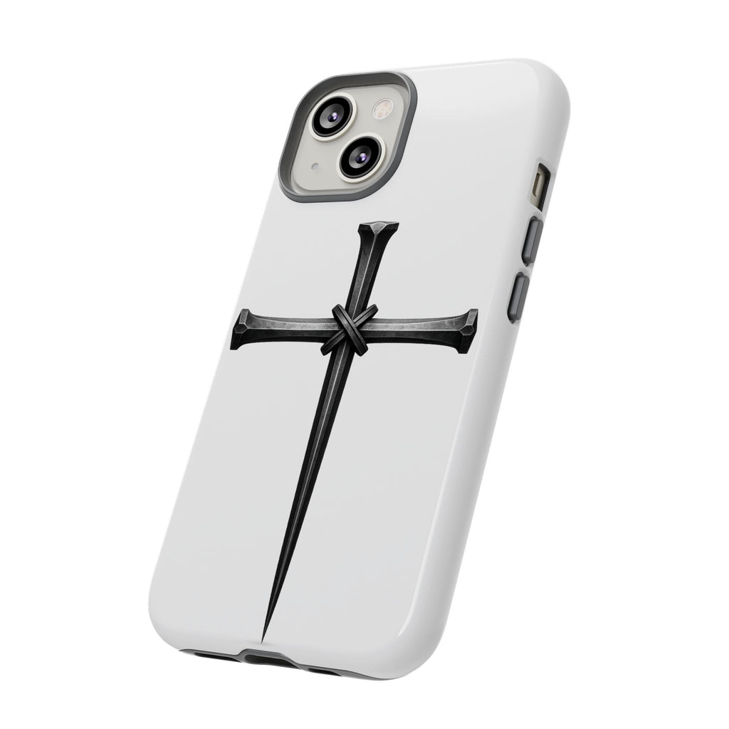 Nail Cross Tough Phone Case – Minimal Gothic Christian Armor for Samsung & iPhone
