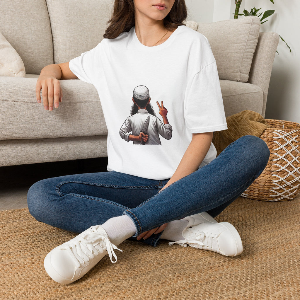Muslim Peace Sign T-Shirt —Deception Prayer Cap Giving Peace Gesture