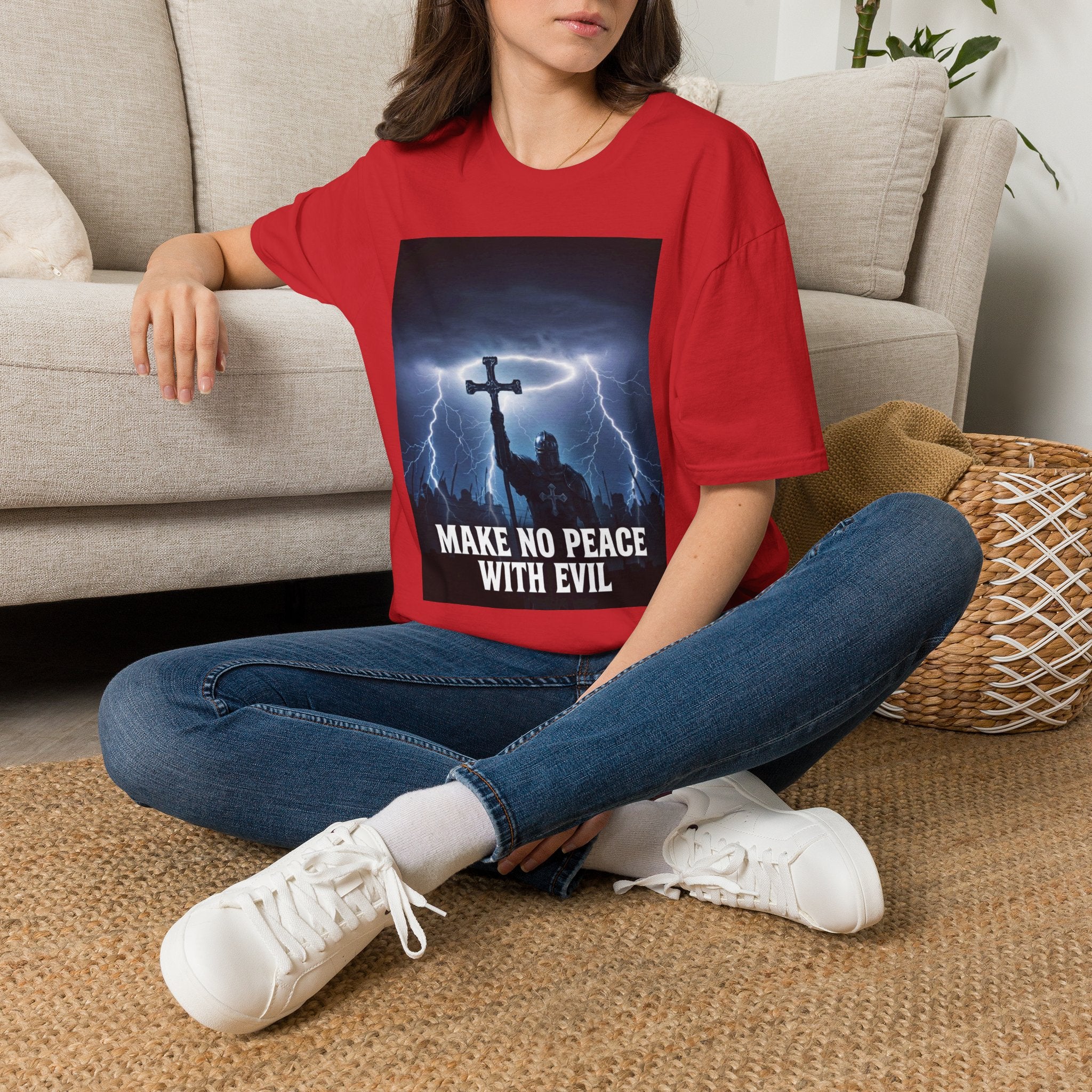 Make No Peace With Evil T-Shirt – Lightning Cross Christian Faith Tee