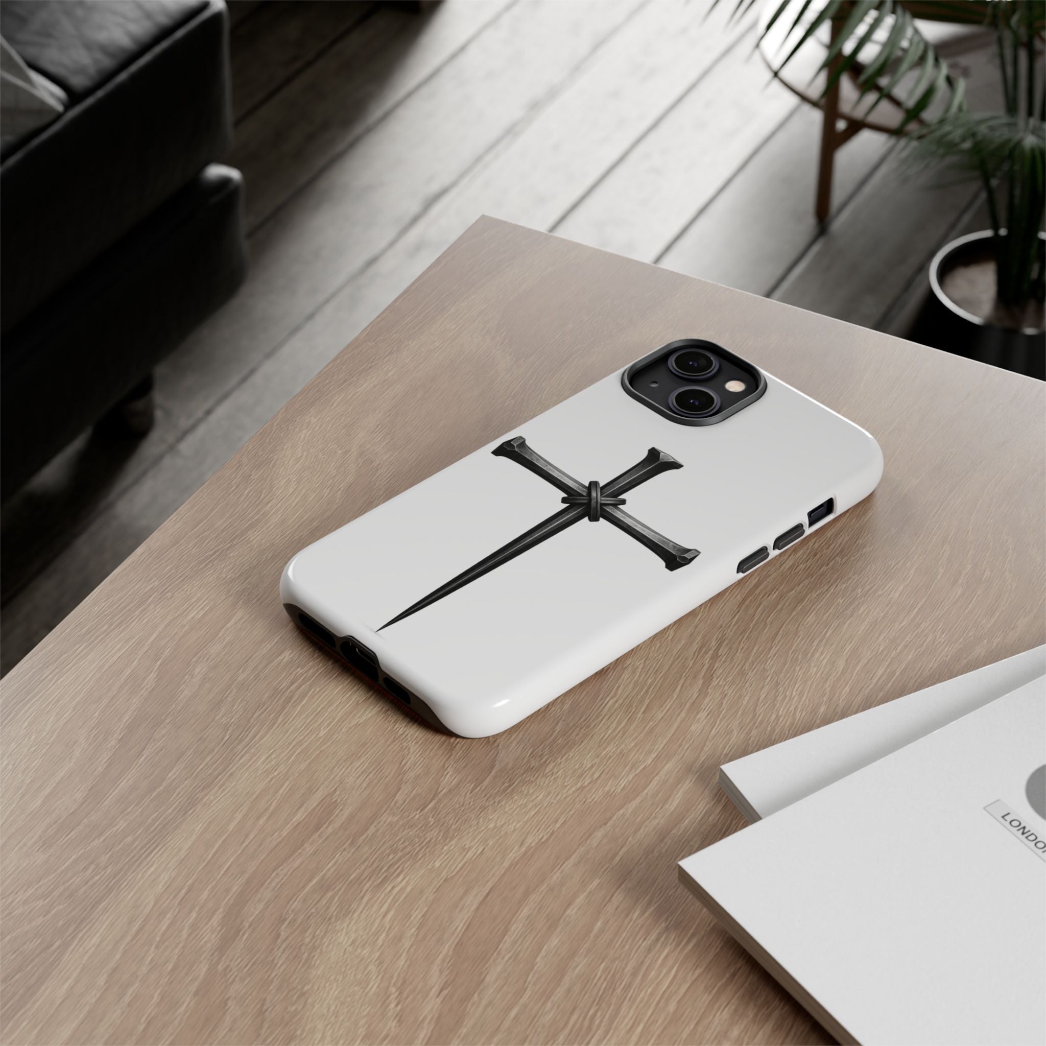Nail Cross Tough Phone Case – Minimal Gothic Christian Armor for Samsung & iPhone