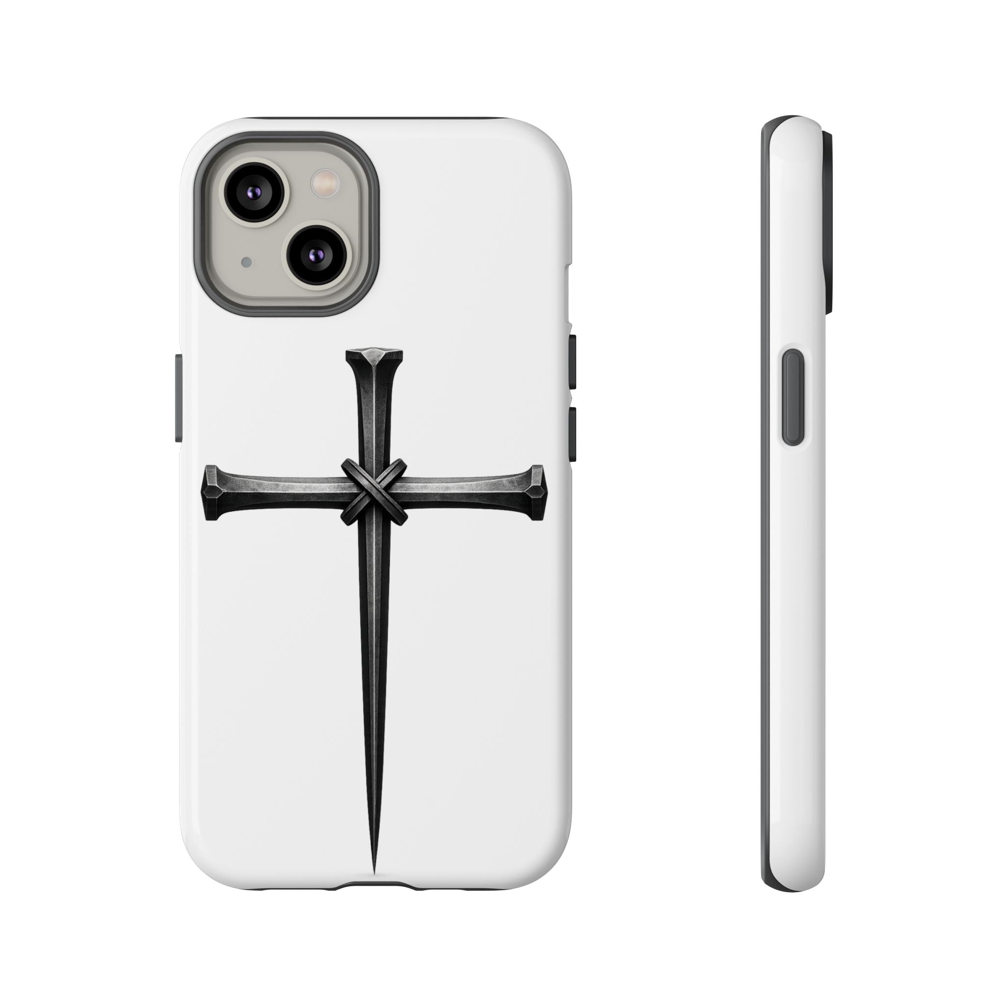 Nail Cross Tough Phone Case – Minimal Gothic Christian Armor for Samsung & iPhone