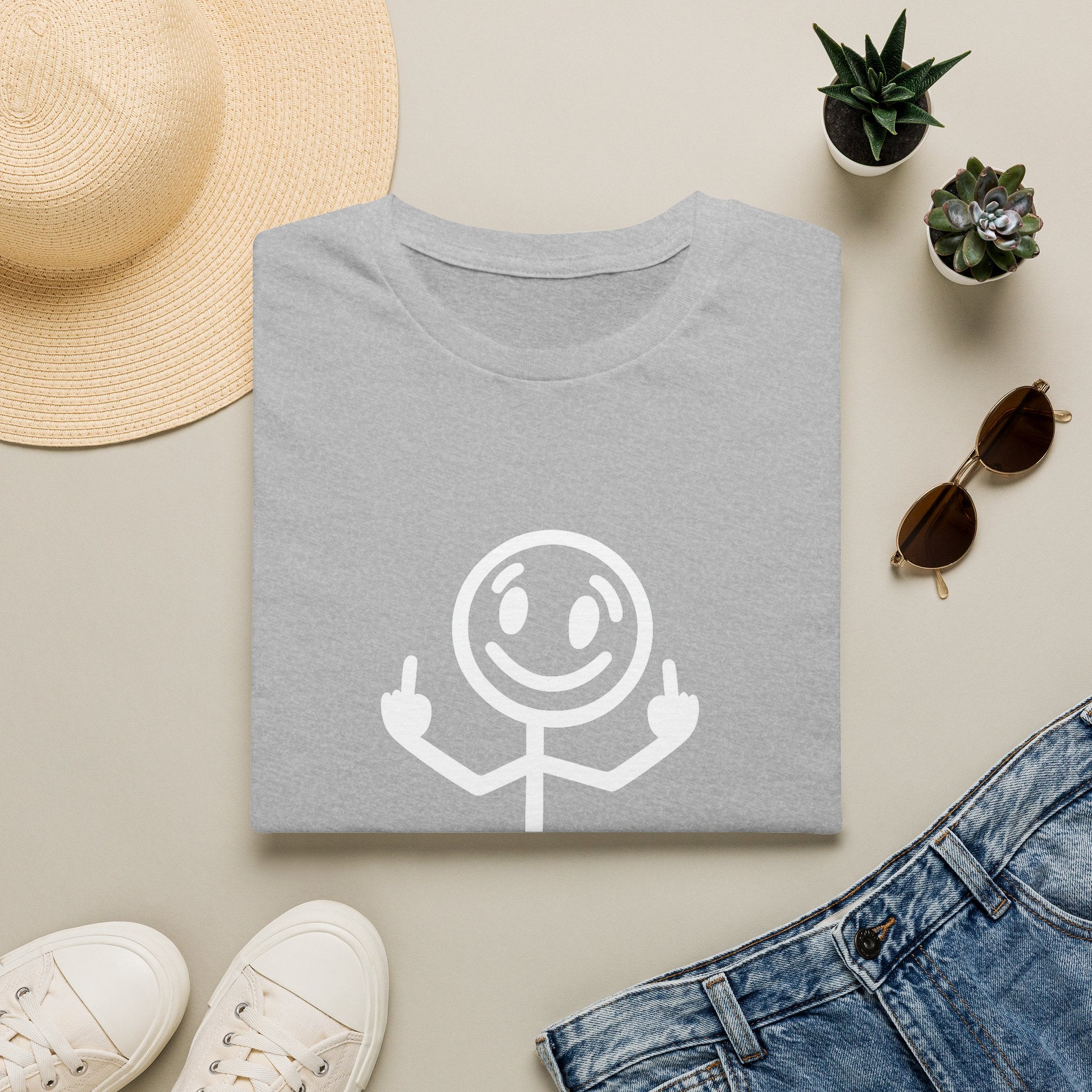Zero White Guilt T-Shirt — Smiley Stick Figure Flipping Off Graphic Tee