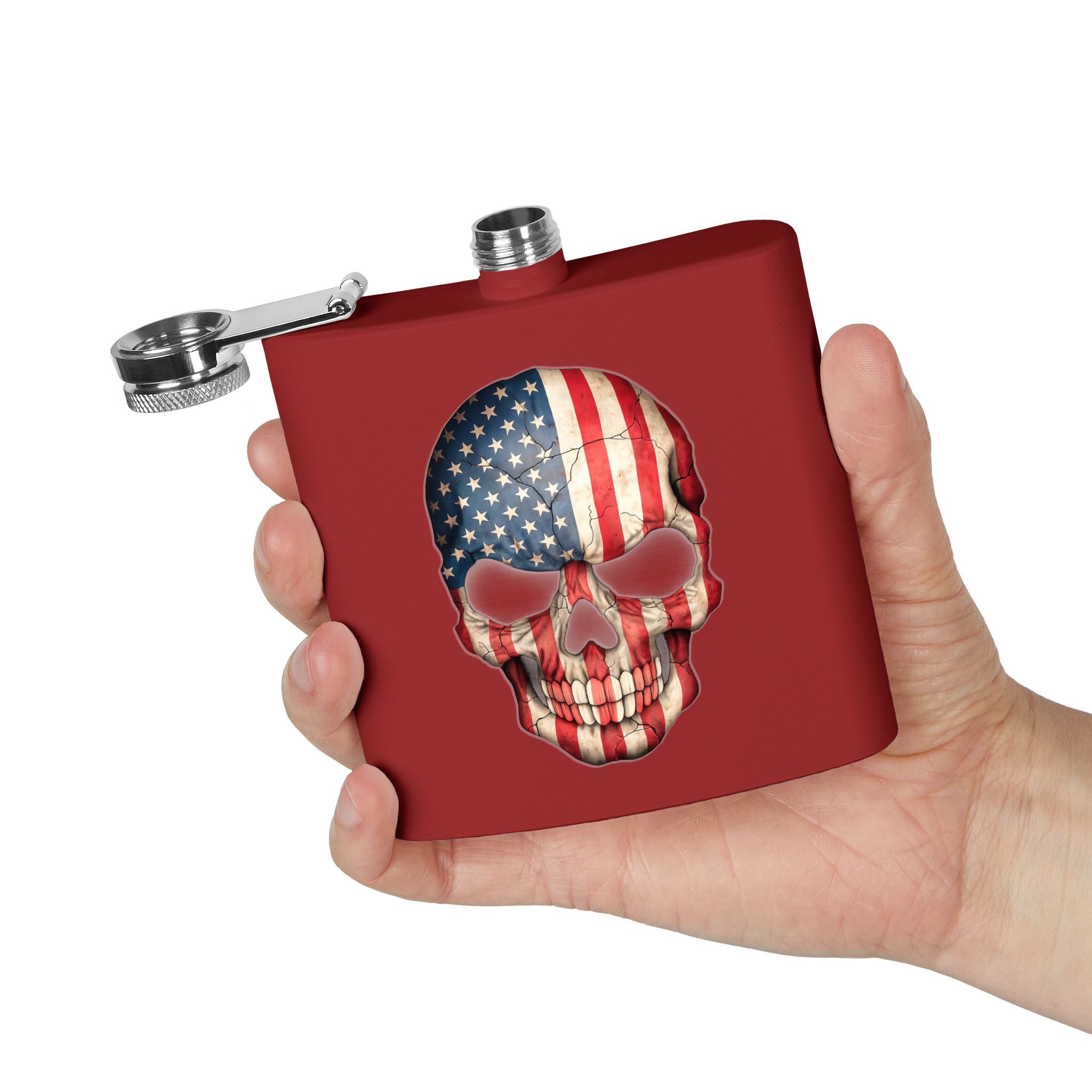 American Flag Skull Flask — 6oz Stainless Steel Patriotic Hip Flask