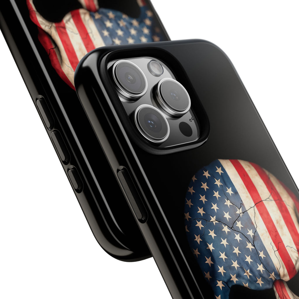 American Flag Skull Phone Case - Patriotic Tough Protective Cover