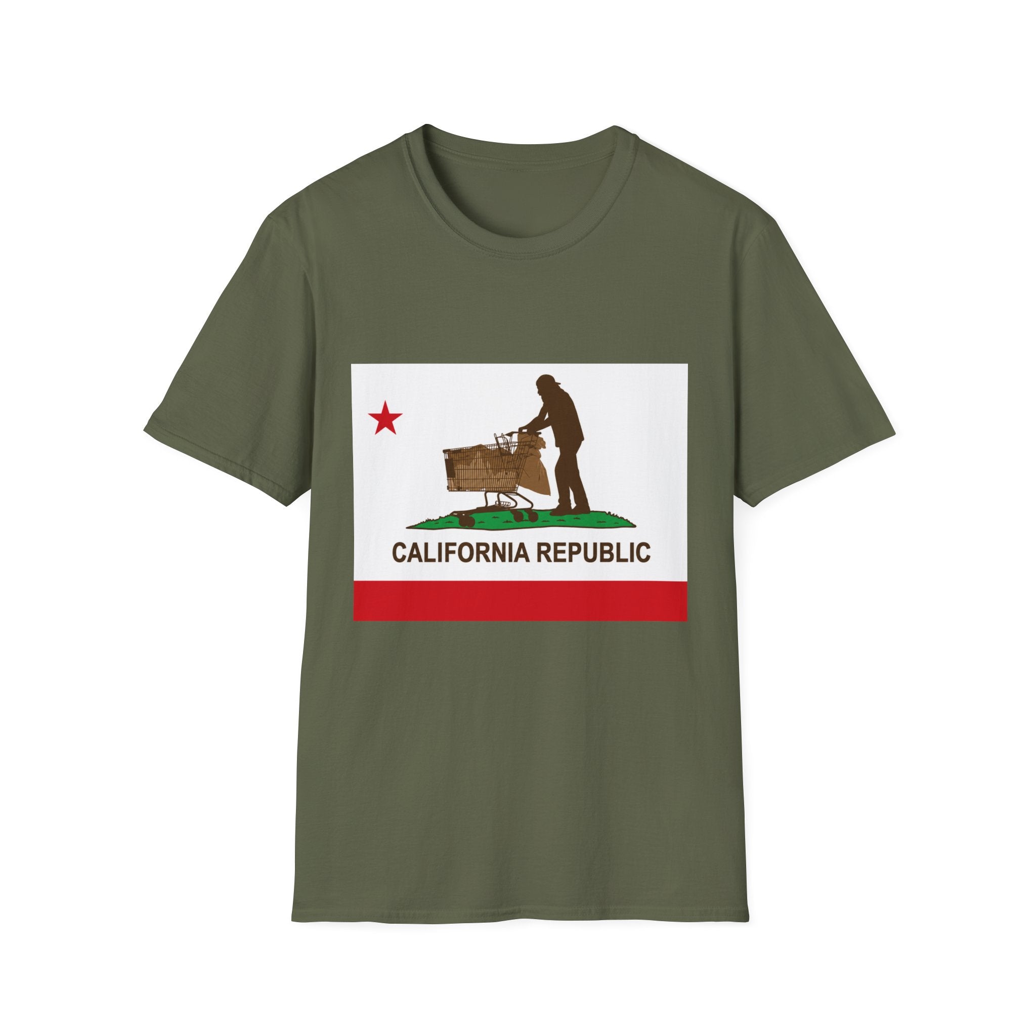 California Republic Grocery Cart T-Shirt — Funny State Flag Design