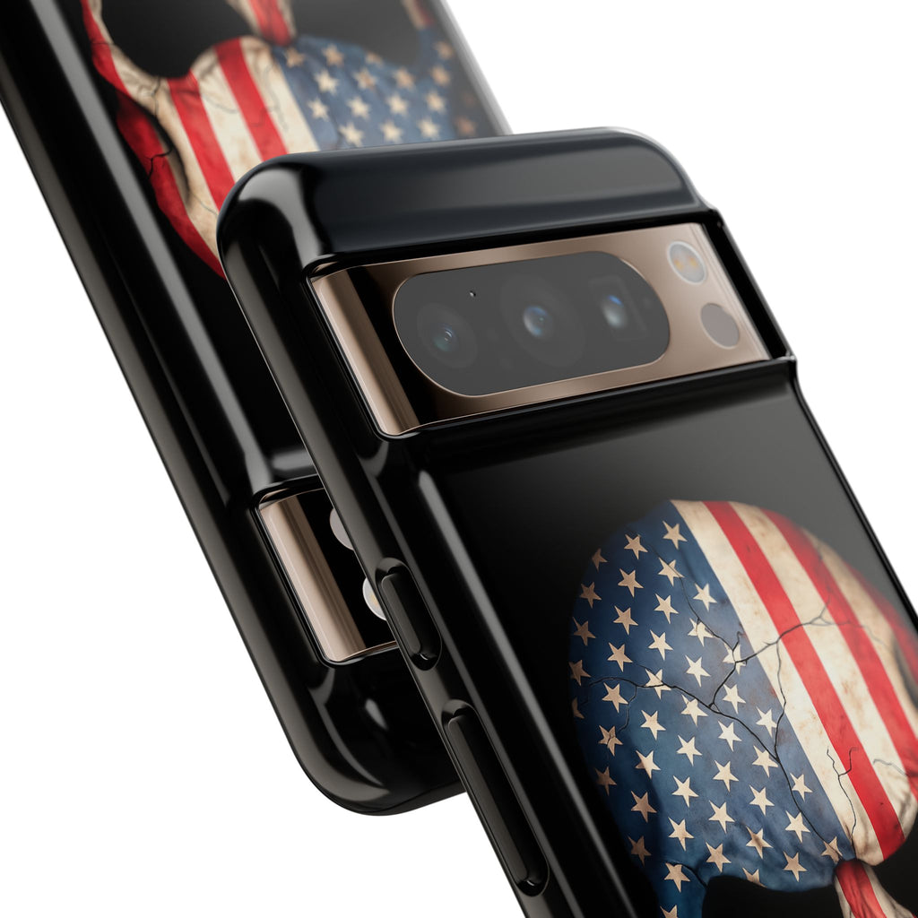 American Flag Skull Phone Case - Patriotic Tough Protective Cover