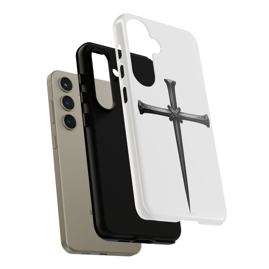 Nail Cross Tough Phone Case – Minimal Gothic Christian Armor for Samsung & iPhone