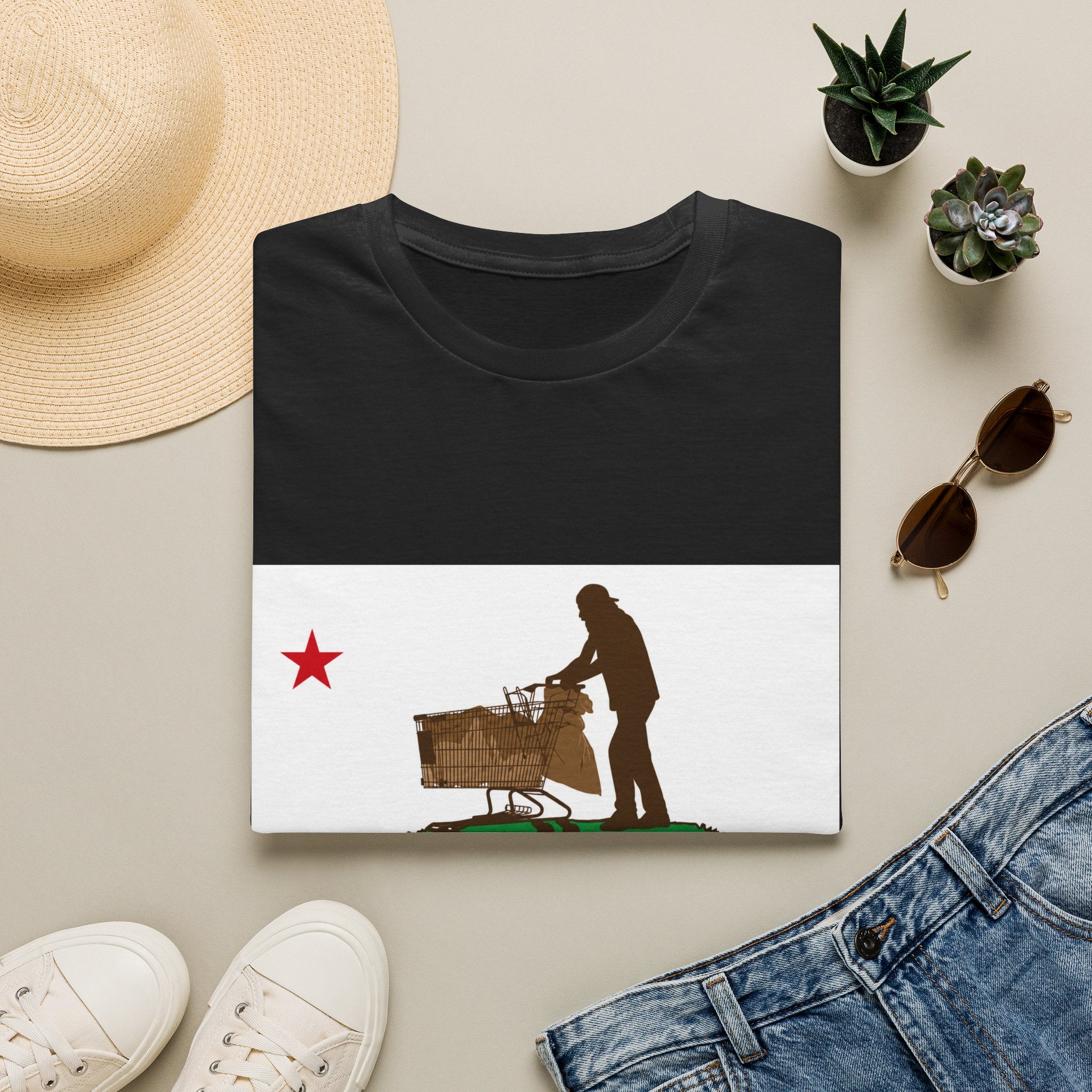 California Republic Grocery Cart T-Shirt — Funny State Flag Design