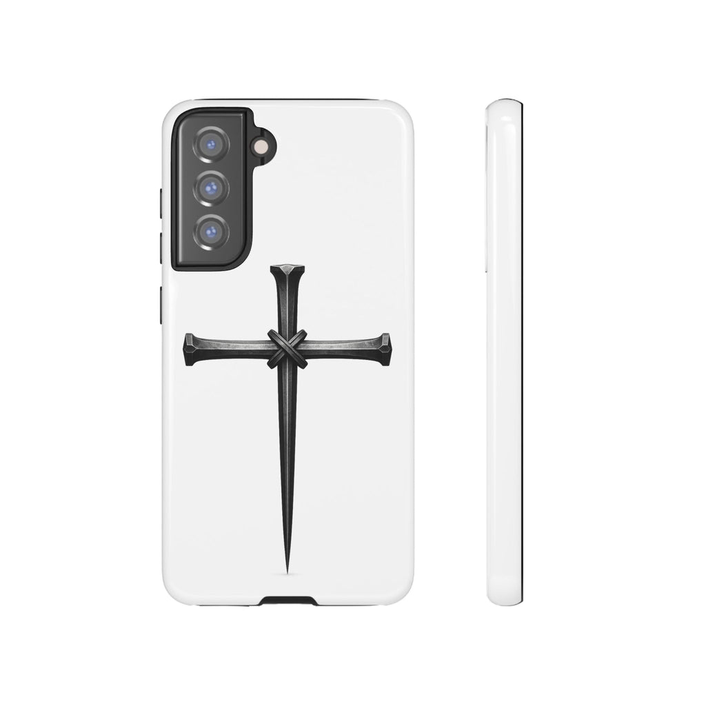 Nail Cross Tough Phone Case – Minimal Gothic Christian Armor for Samsung & iPhone