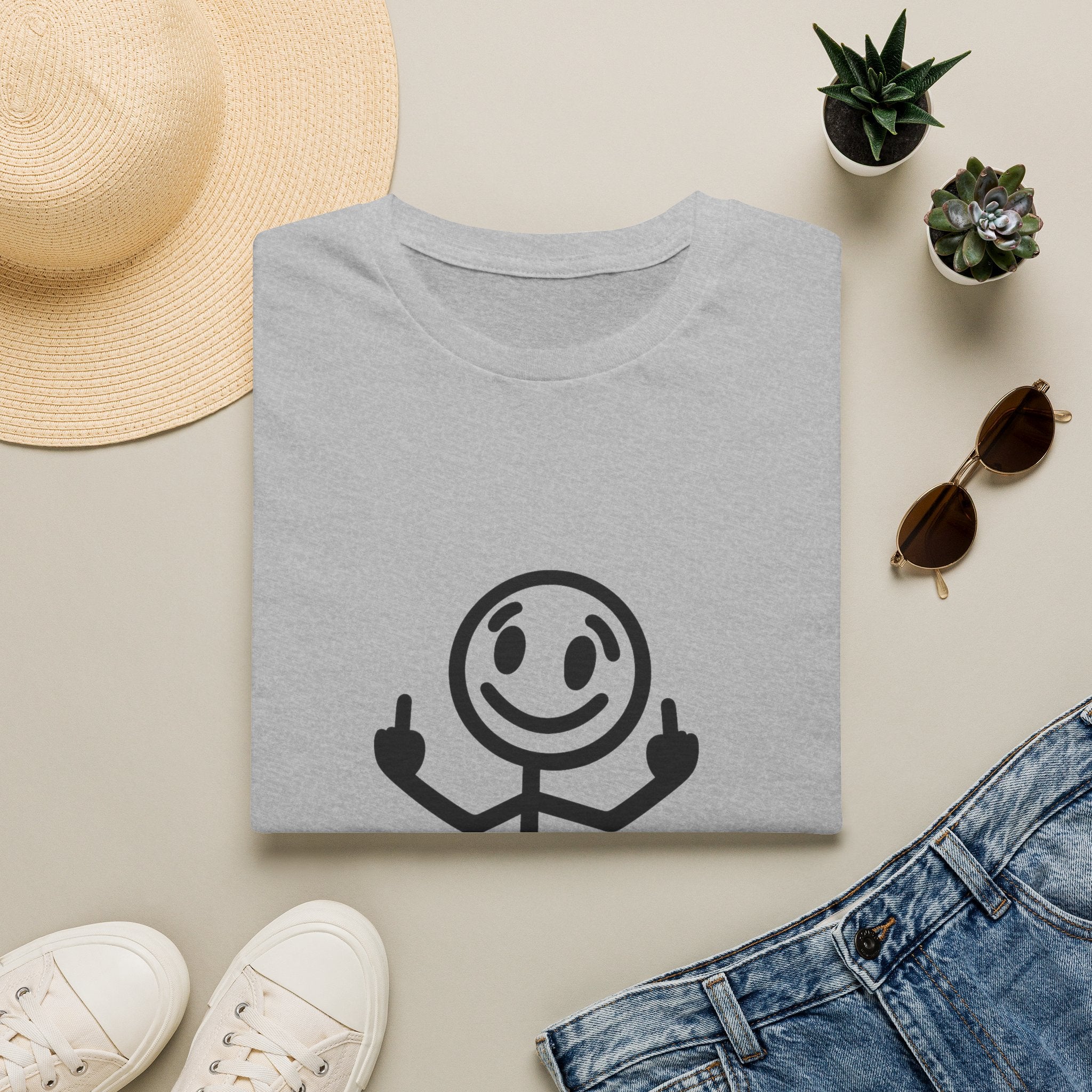 Graphic T-Shirt — 'Zero White Guilt' Smiley Stick Figure Middle Finger