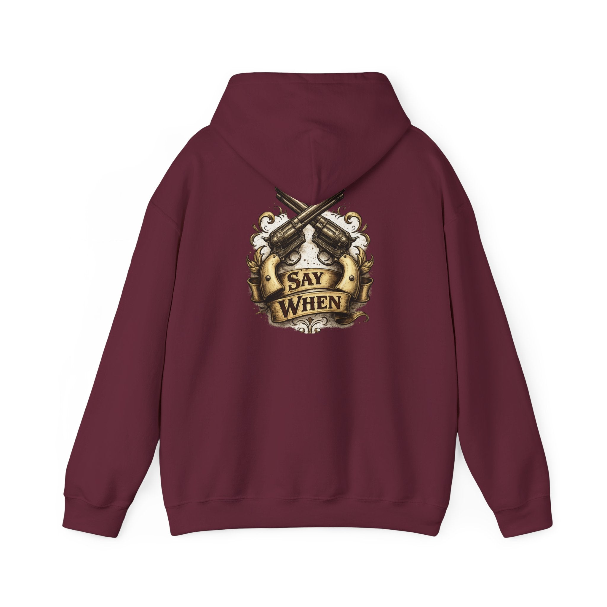 Western Outlaw Hoodie — "Say When" Vintage Gunslinger Pullover