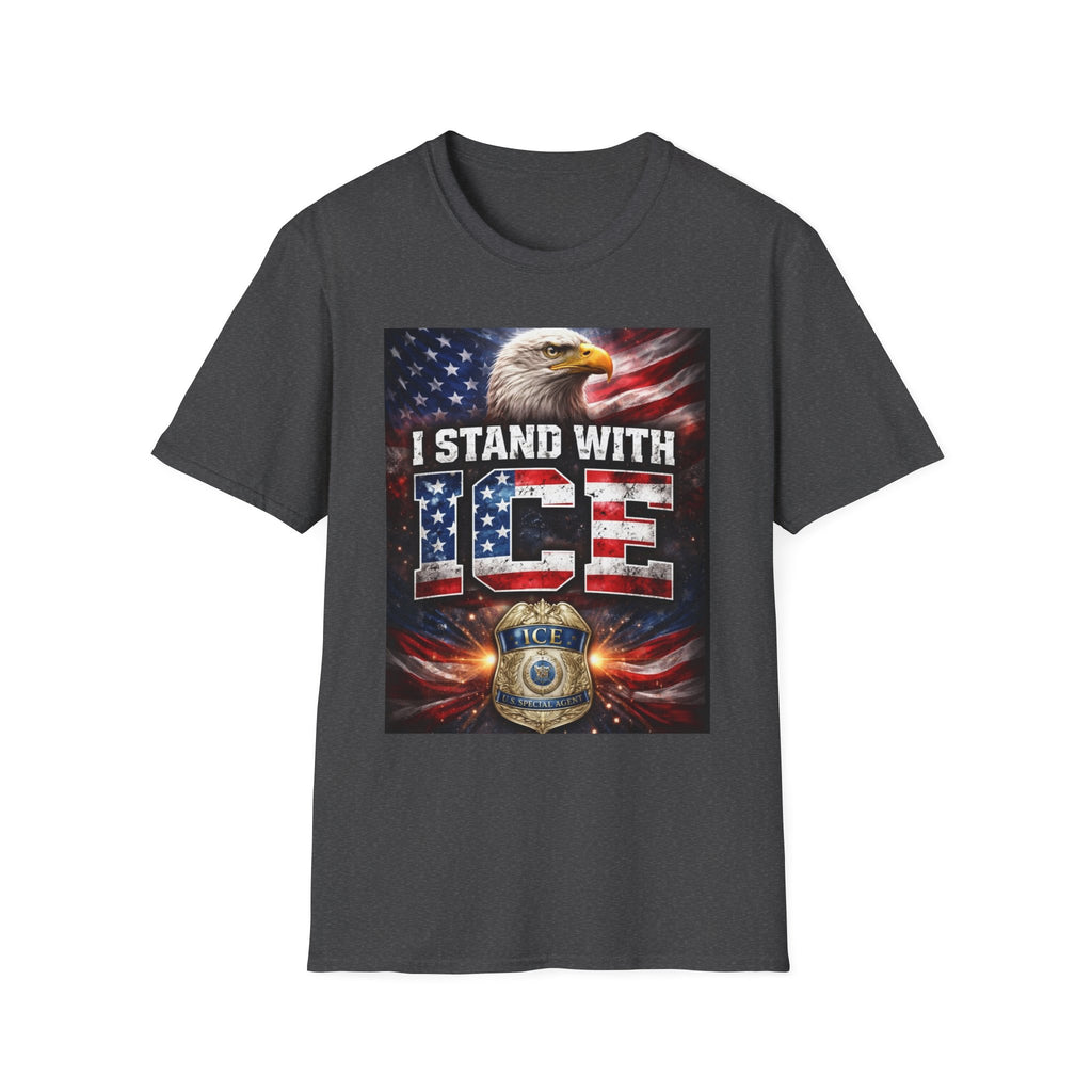 I Stand With ICE American Flag Eagle T-Shirt — Pro-ICE Patriotic Tee
