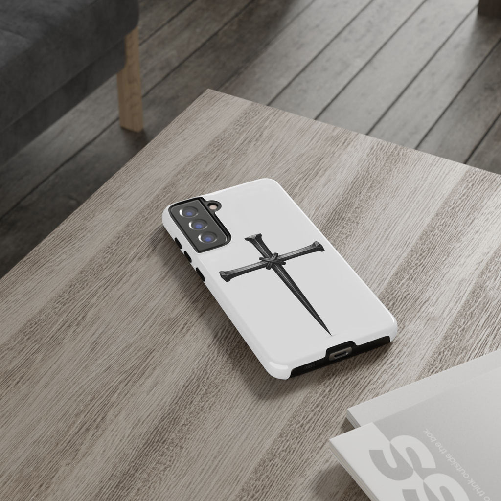 Nail Cross Tough Phone Case – Minimal Gothic Christian Armor for Samsung & iPhone