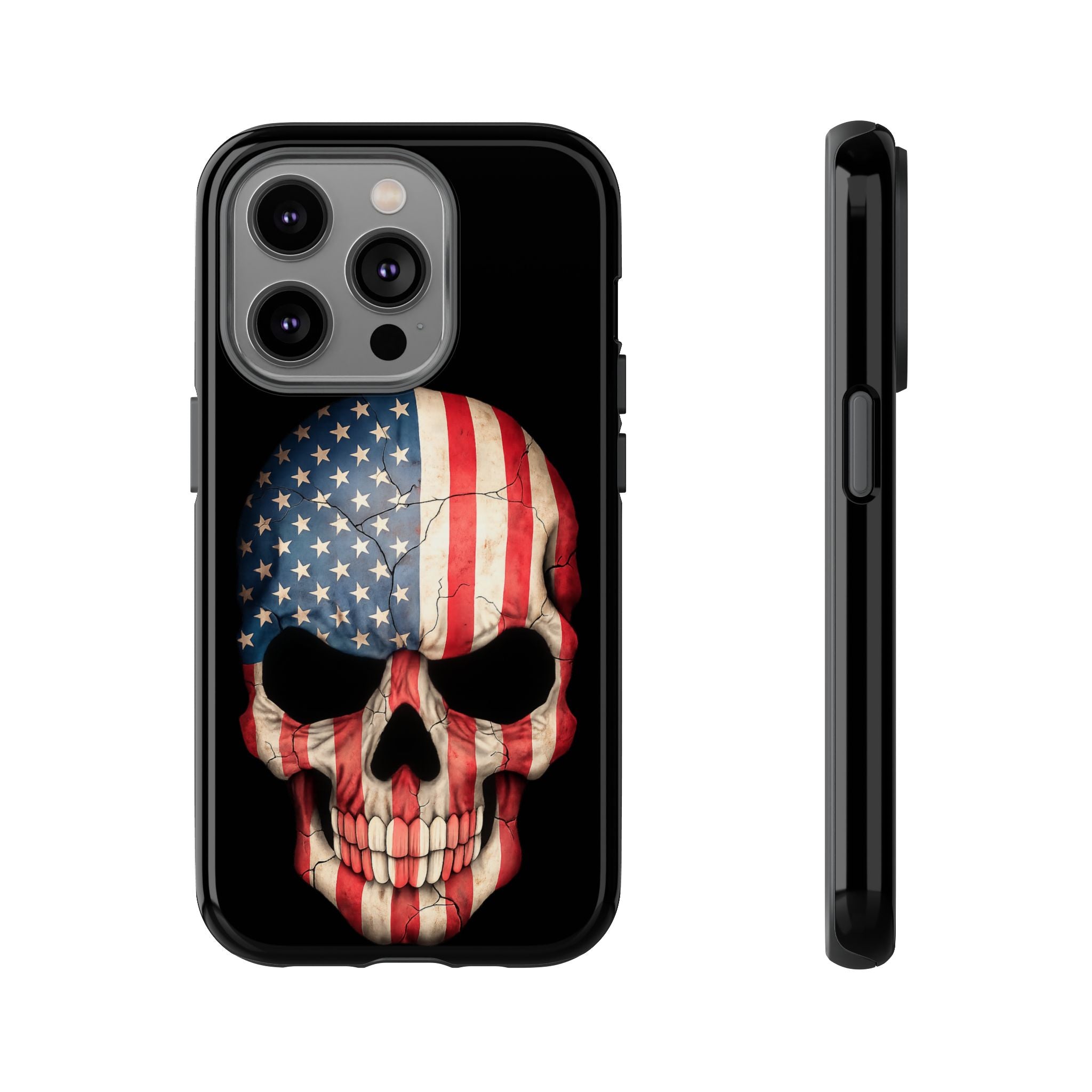 American Flag Skull Phone Case - Patriotic Tough Protective Cover