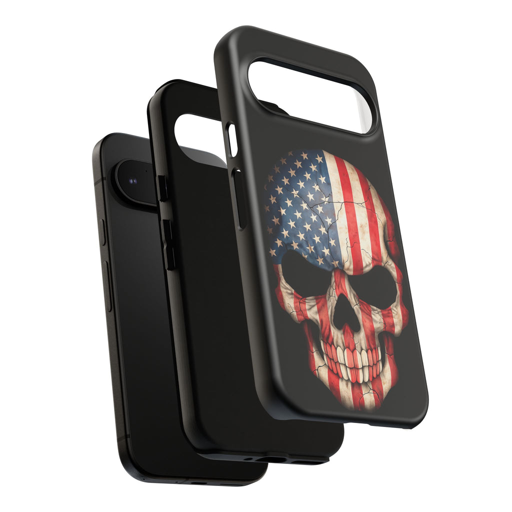 American Flag Skull Phone Case - Patriotic Tough Protective Cover