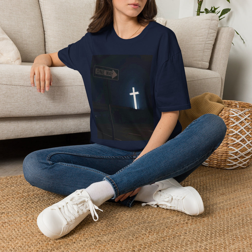 Christian Cross T-Shirt - One Way Street Sign Faith Tee