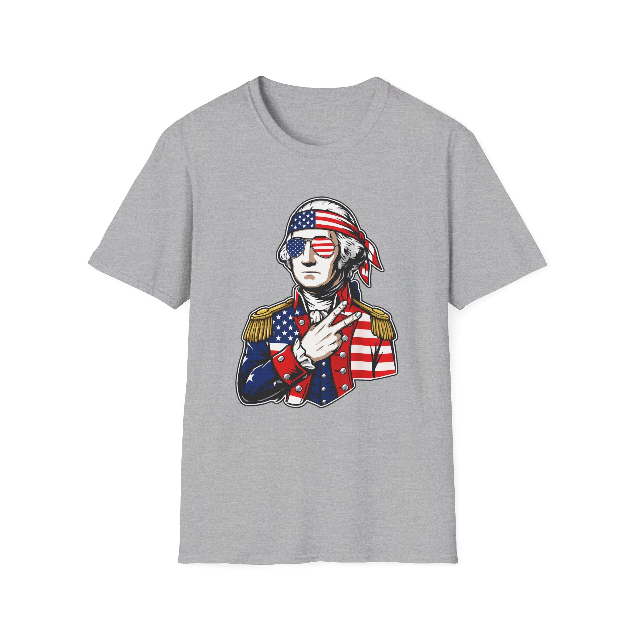 Patriotic George Washington T-Shirt – American Flag Bandana & Shades Tee
