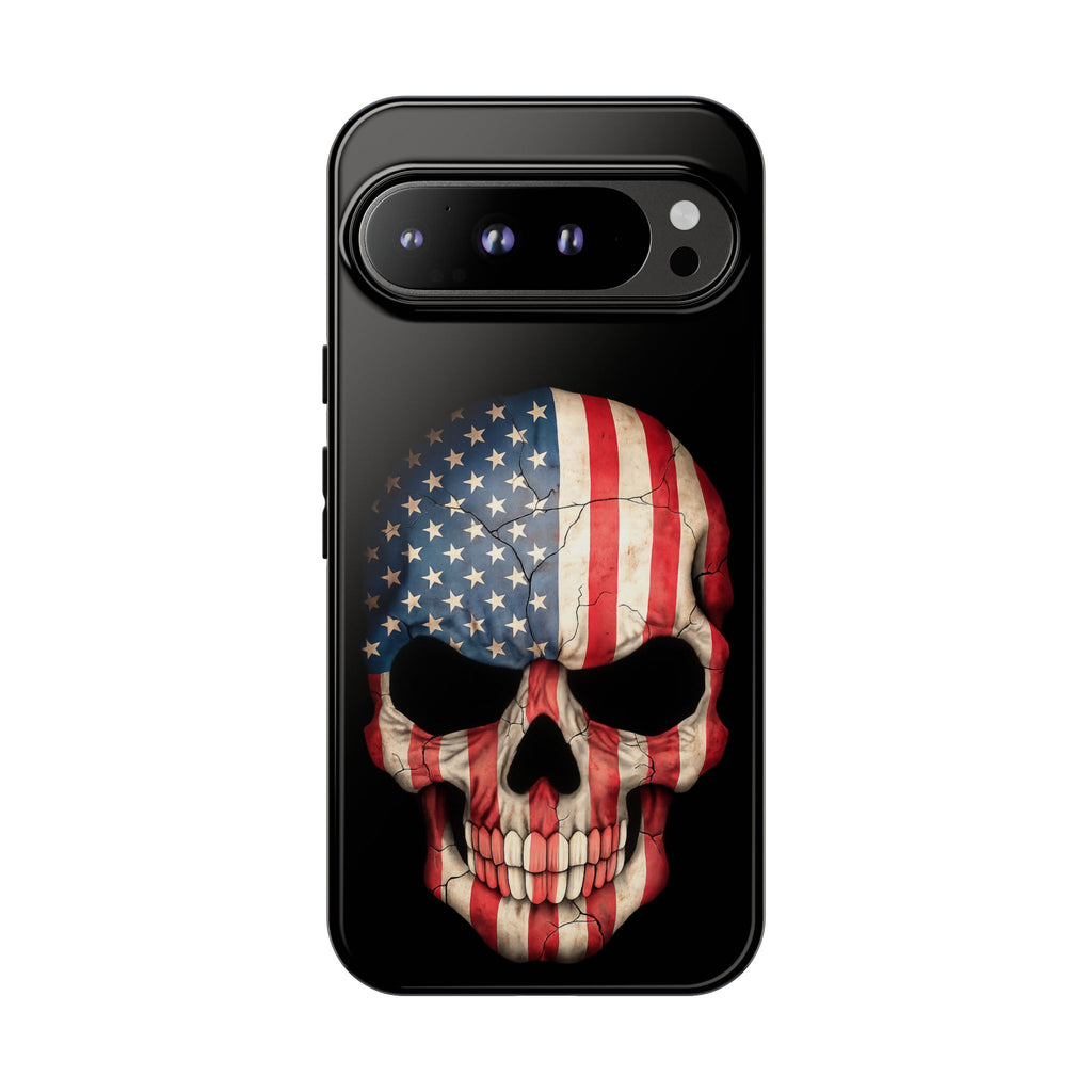 American Flag Skull Phone Case - Patriotic Tough Protective Cover