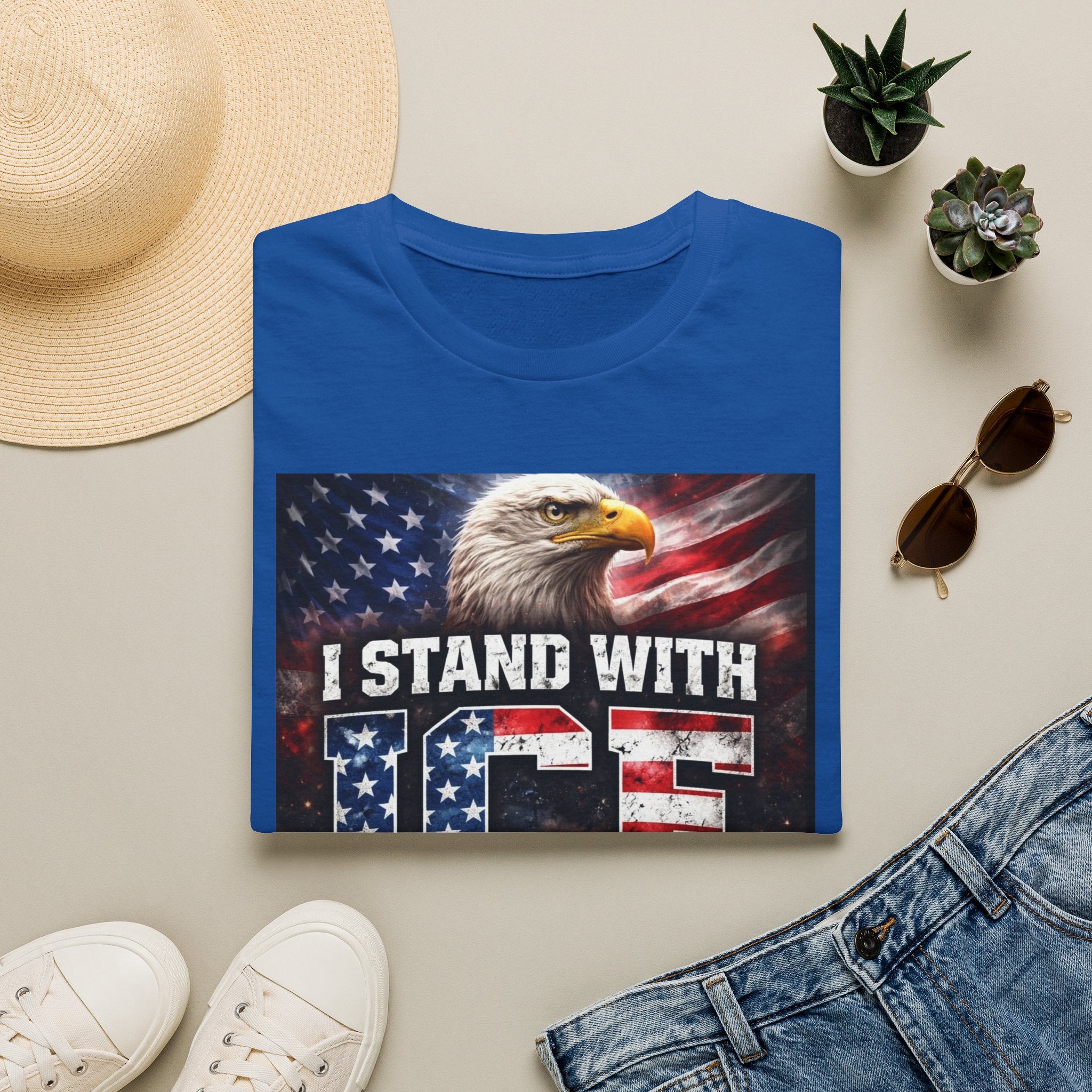 I Stand With ICE American Flag Eagle T-Shirt — Pro-ICE Patriotic Tee