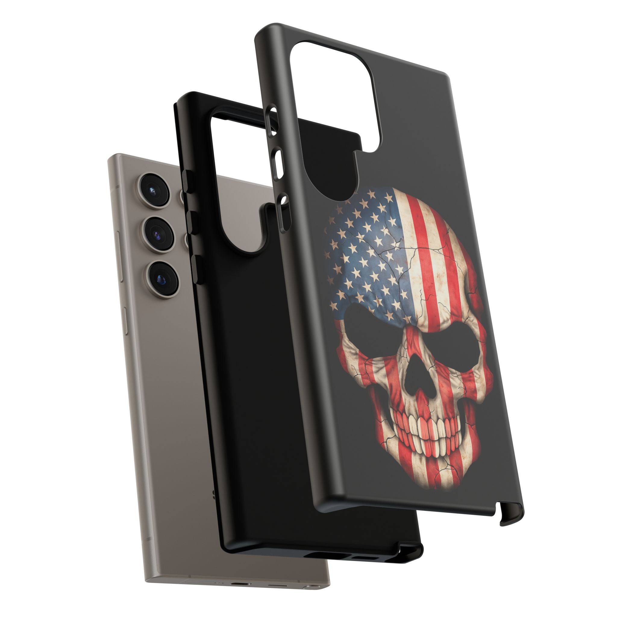 American Flag Skull Phone Case - Patriotic Tough Protective Cover