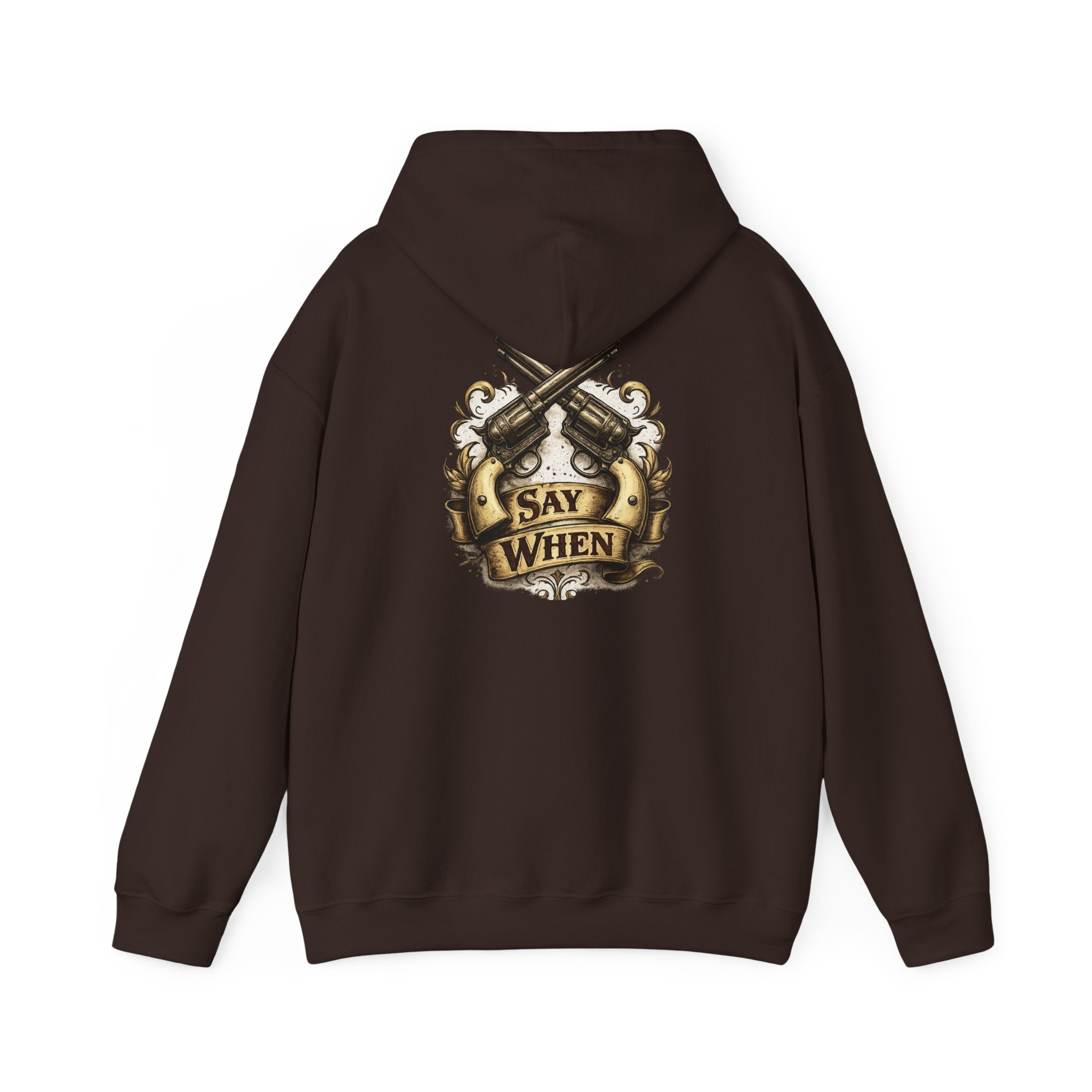 Western Outlaw Hoodie — "Say When" Vintage Gunslinger Pullover