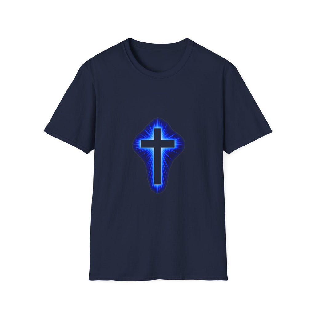 Blue Glowing Cross T‑Shirt — Christian Faith Graphic Tee
