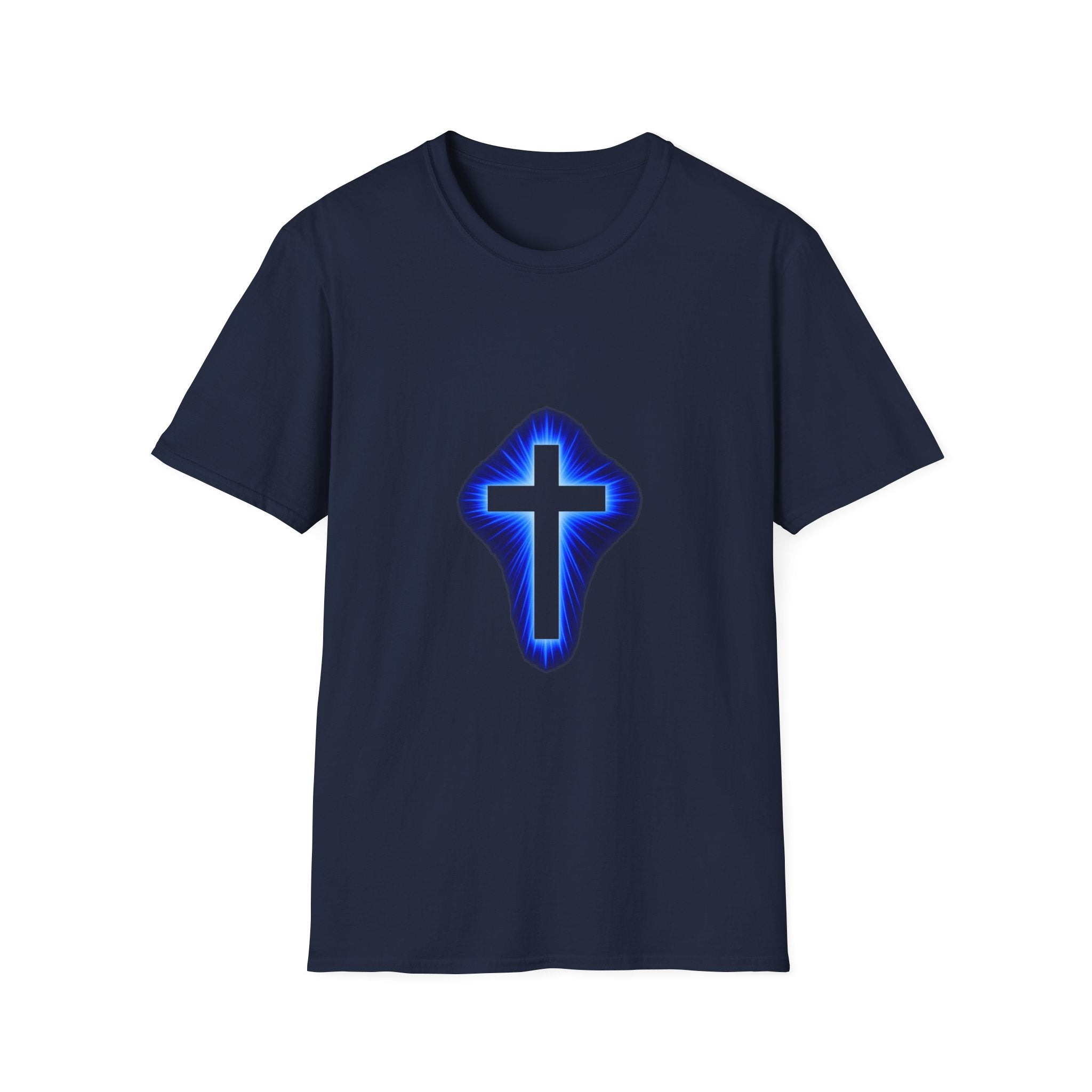 Blue Glowing Cross T‑Shirt — Christian Faith Graphic Tee