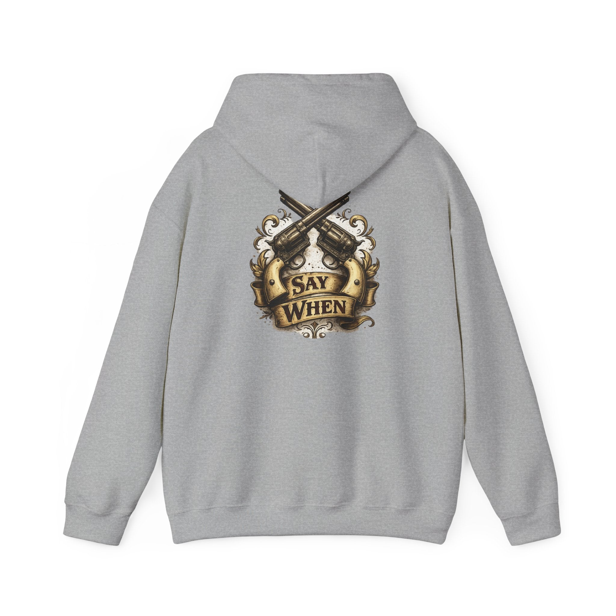 Western Outlaw Hoodie — "Say When" Vintage Gunslinger Pullover