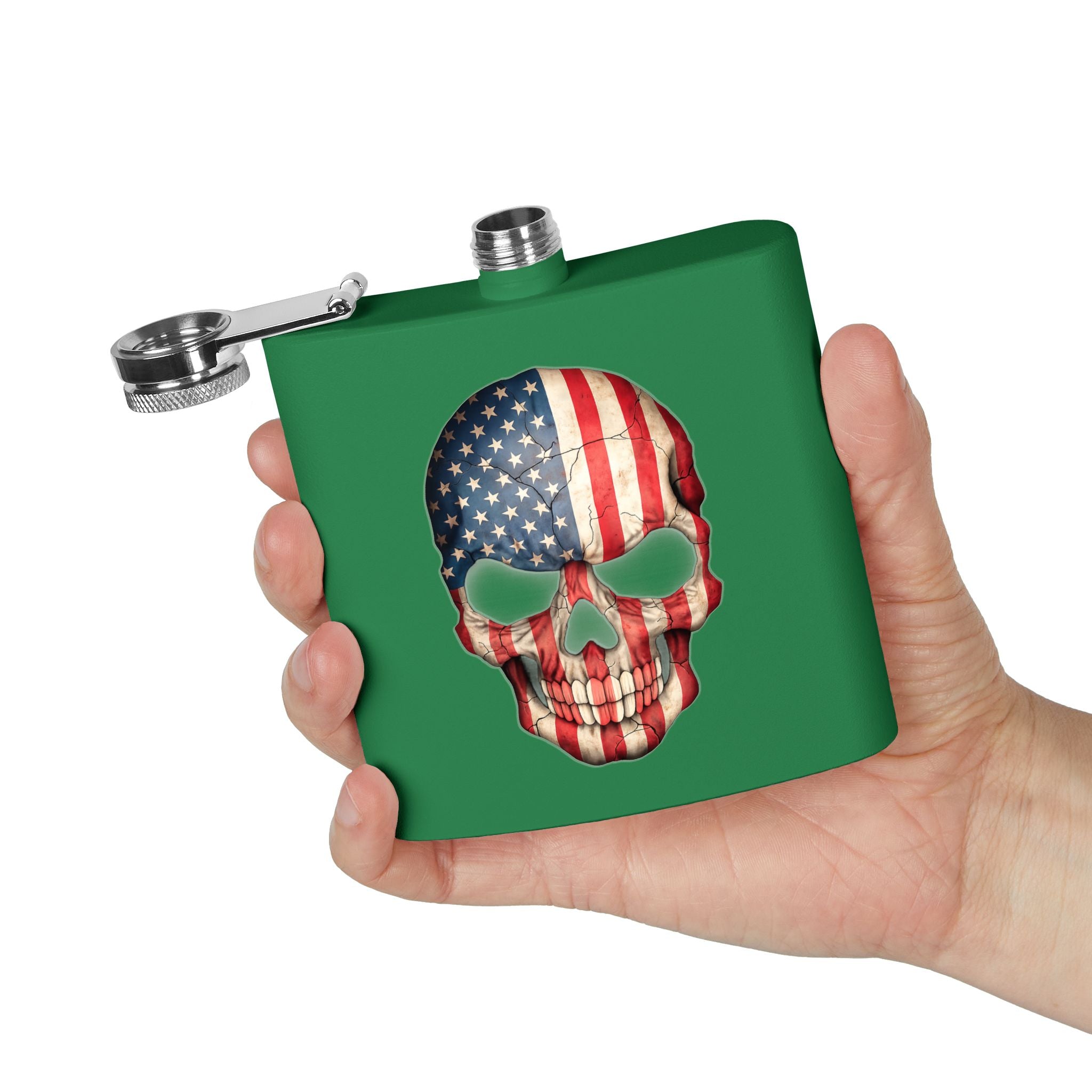 American Flag Skull Flask — 6oz Stainless Steel Patriotic Hip Flask