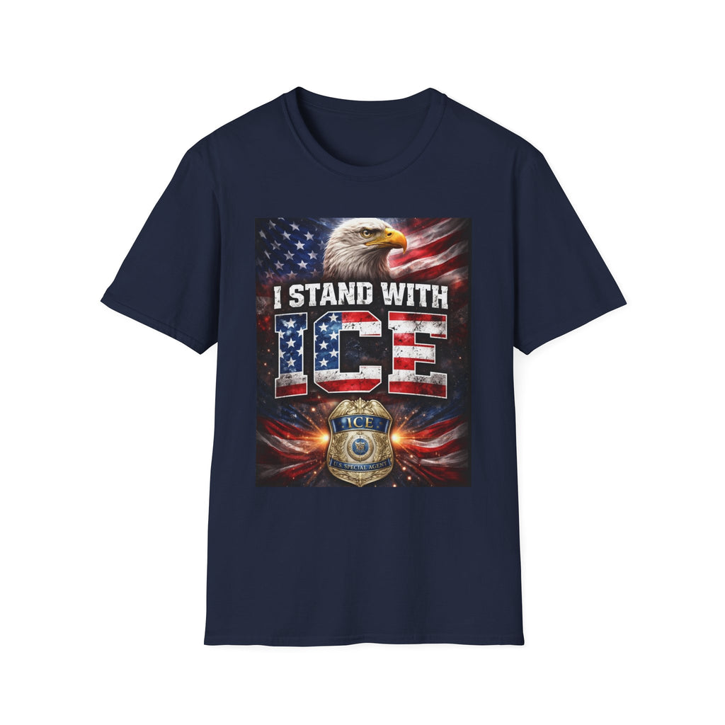 I Stand With ICE American Flag Eagle T-Shirt — Pro-ICE Patriotic Tee