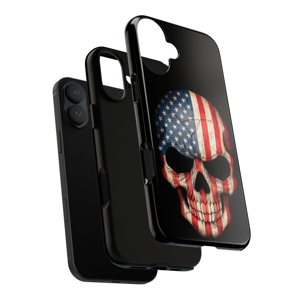American Flag Skull Phone Case - Patriotic Tough Protective Cover
