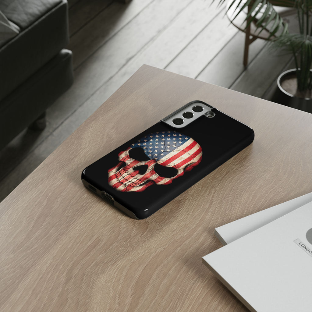 American Flag Skull Phone Case - Patriotic Tough Protective Cover