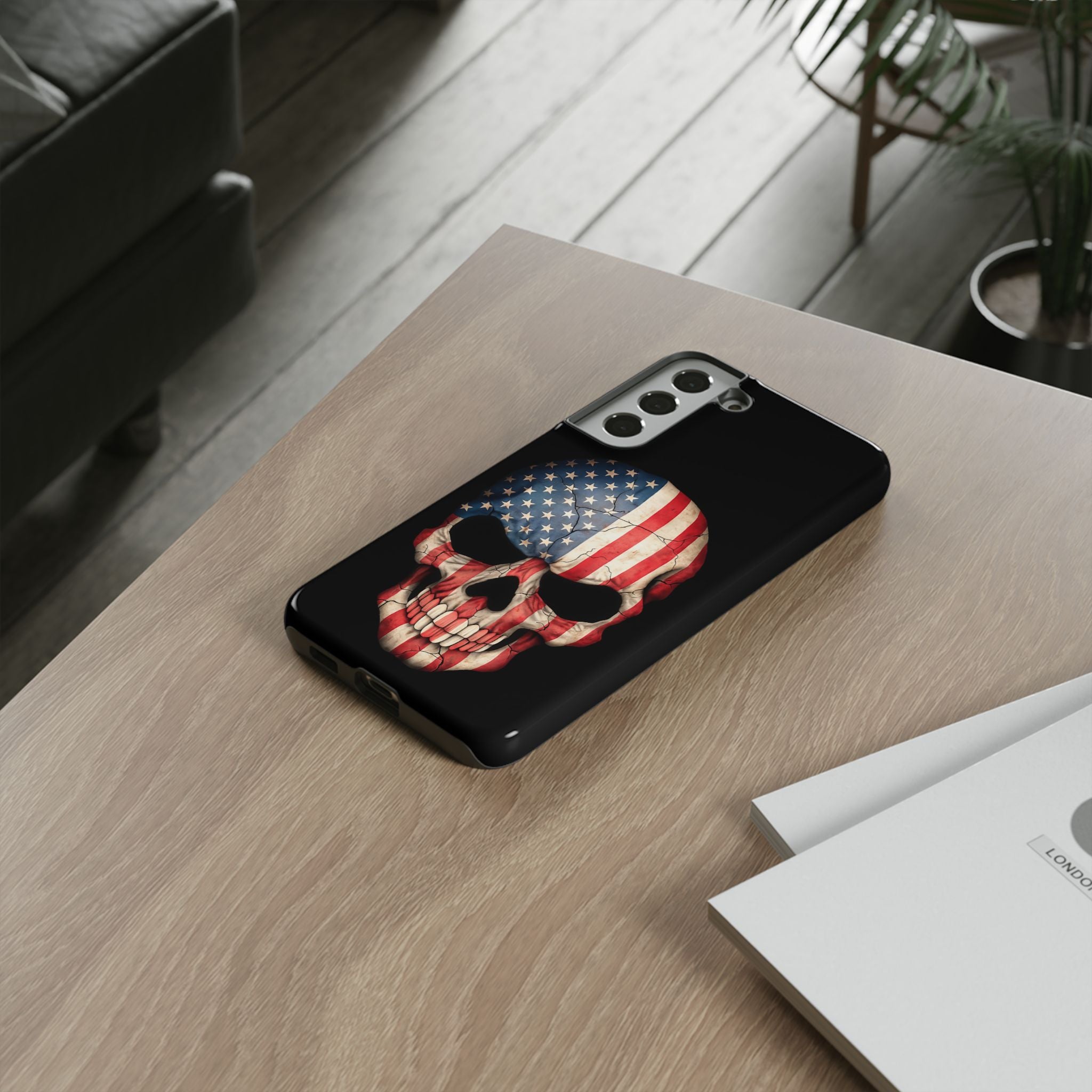 American Flag Skull Phone Case - Patriotic Tough Protective Cover