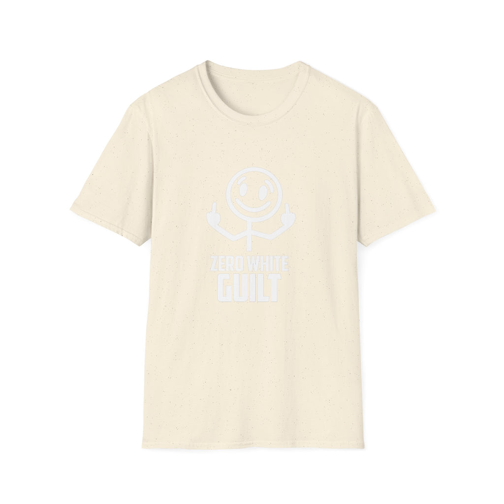 Zero White Guilt T-Shirt — Smiley Stick Figure Flipping Off Graphic Tee
