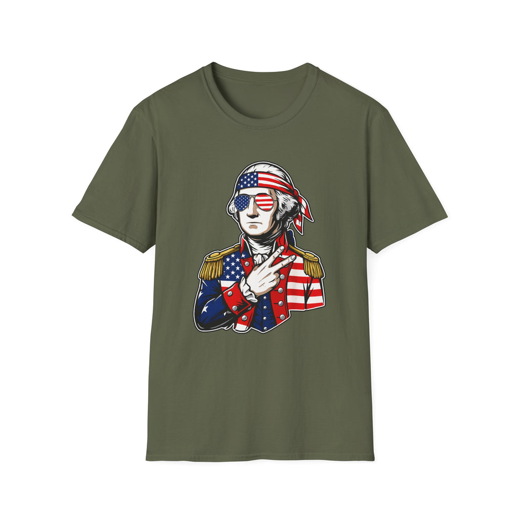 Patriotic George Washington T-Shirt – American Flag Bandana & Shades Tee