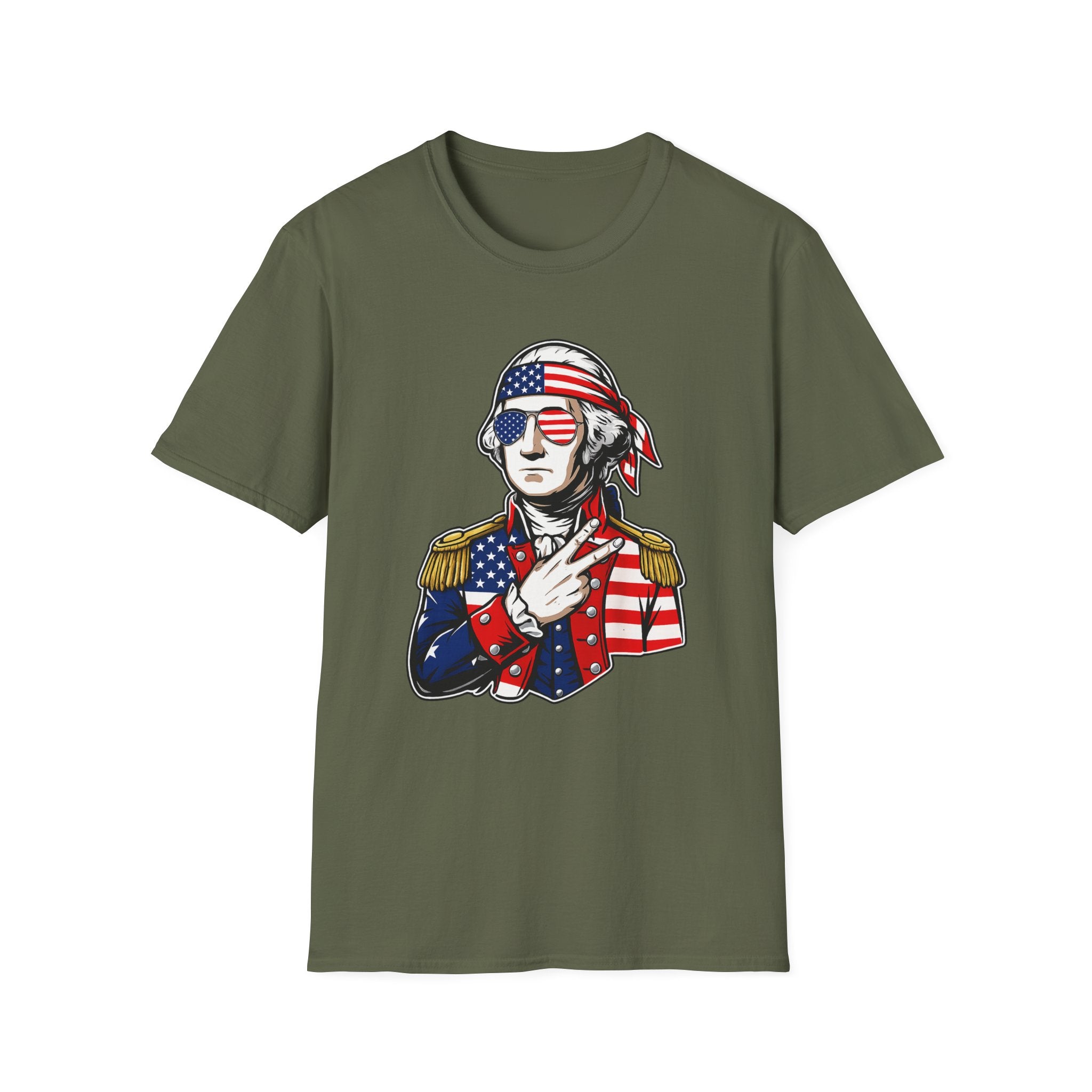 Patriotic George Washington T-Shirt – American Flag Bandana & Shades Tee