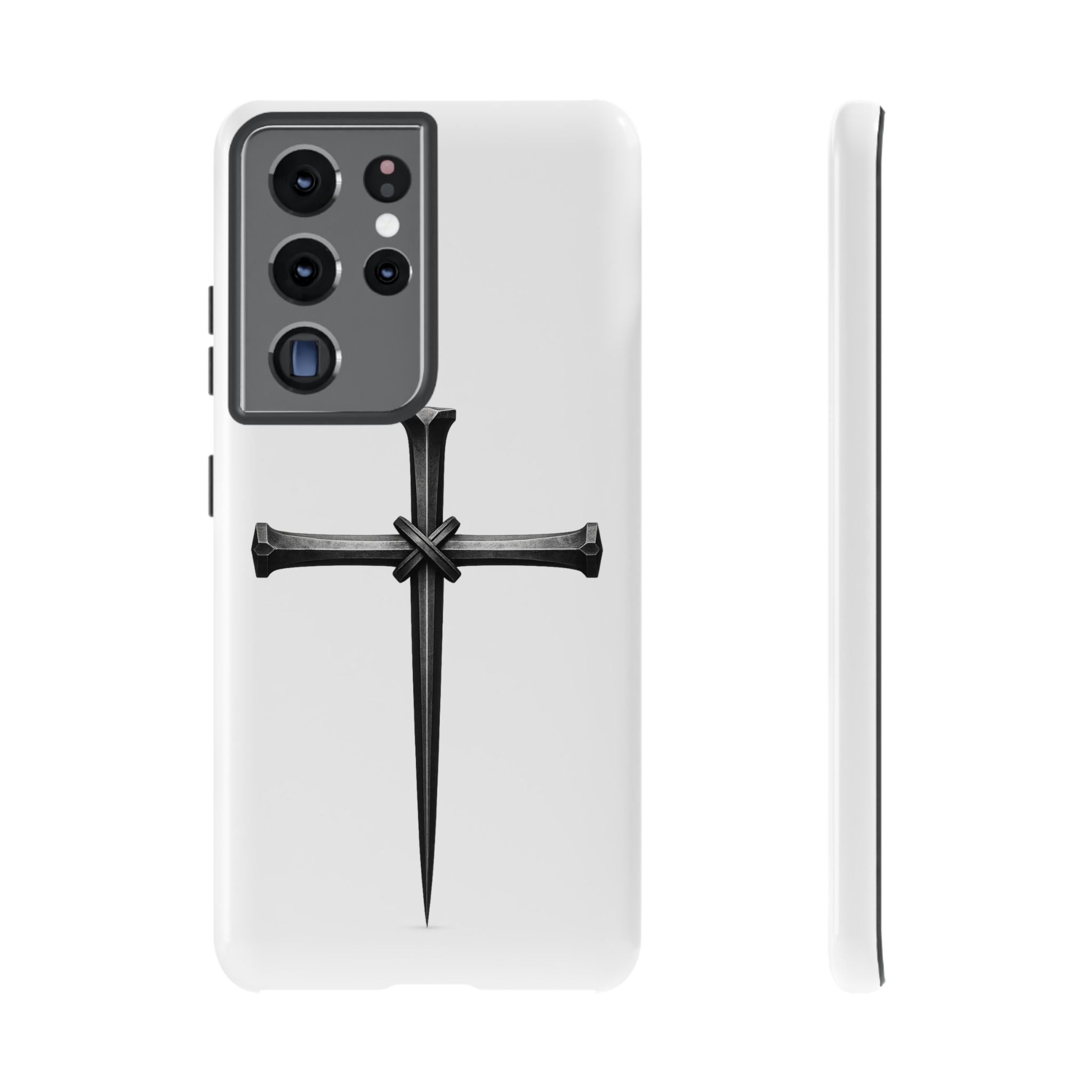Nail Cross Tough Phone Case – Minimal Gothic Christian Armor for Samsung & iPhone