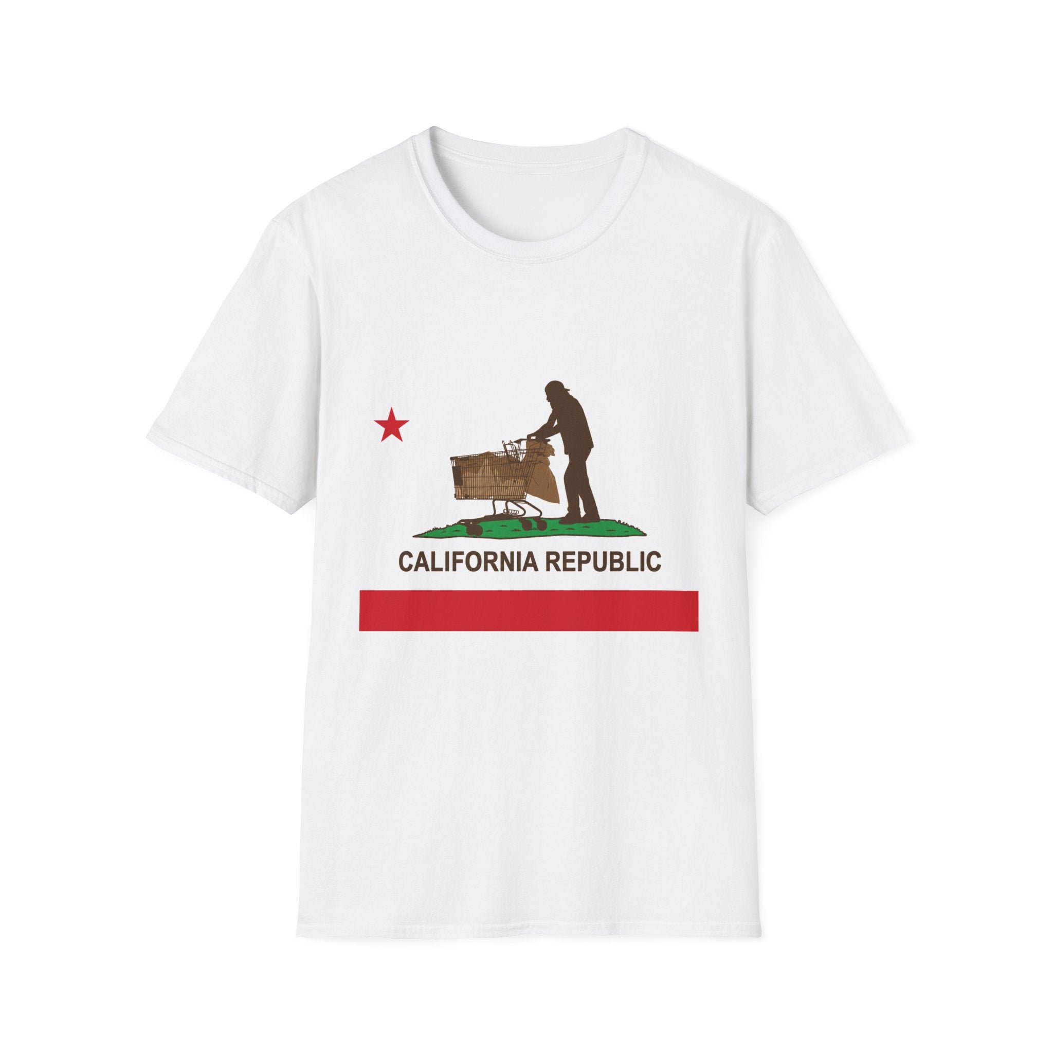 California Republic Grocery Cart T-Shirt — Funny State Flag Design