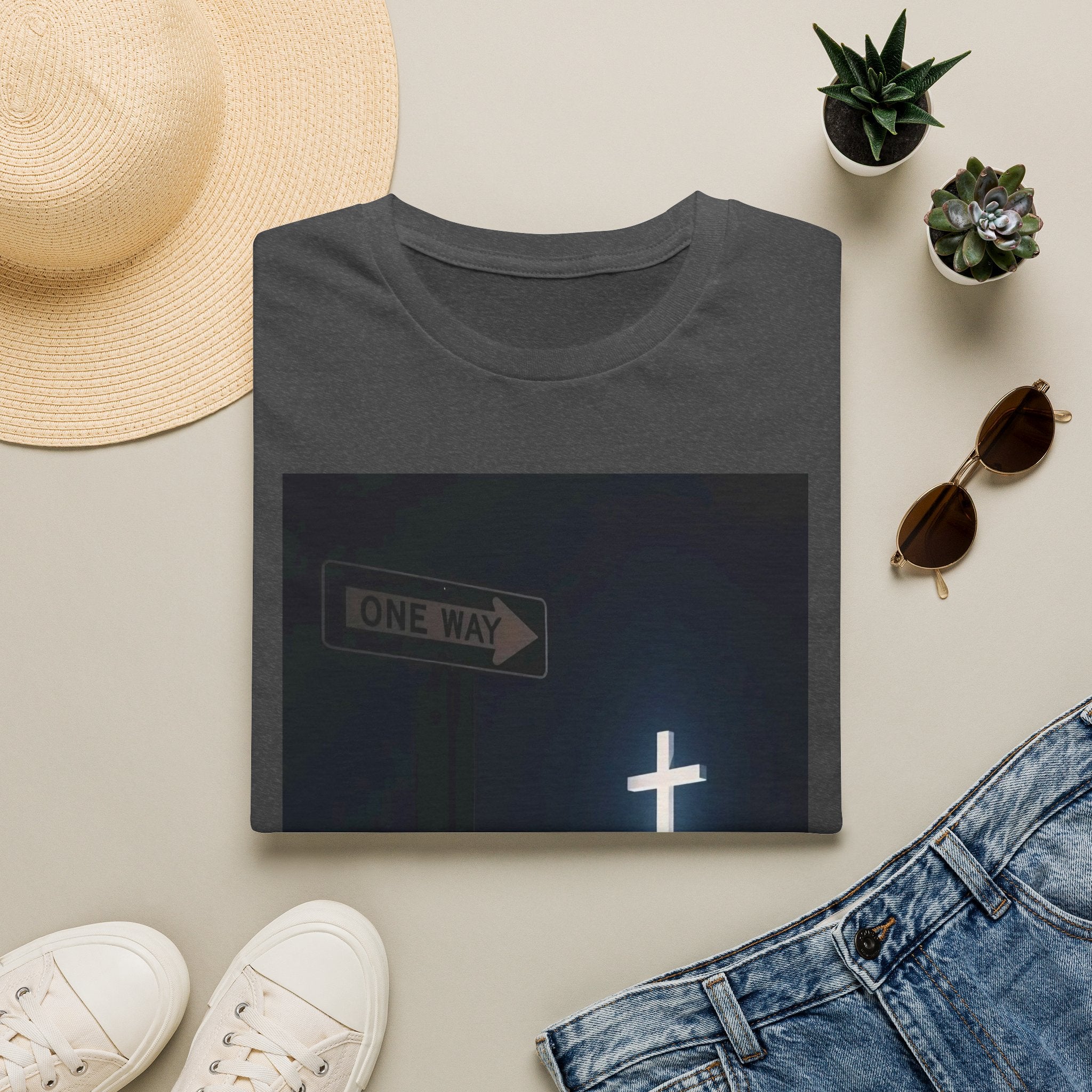 Christian Cross T-Shirt - One Way Street Sign Faith Tee