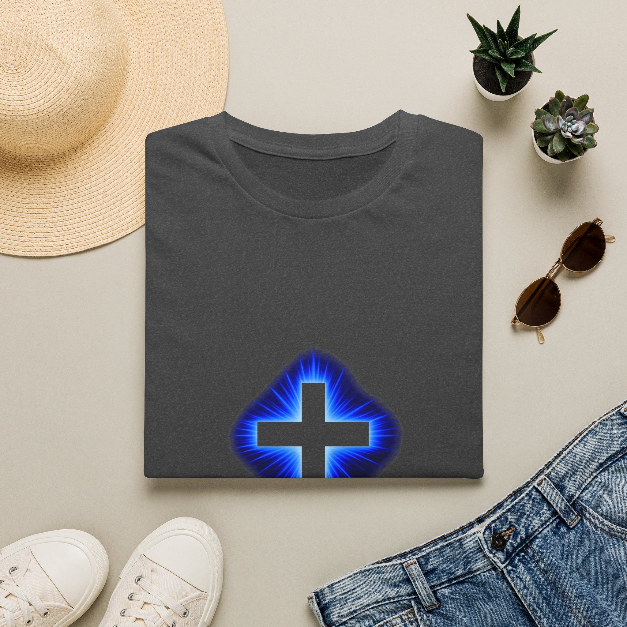 Blue Glowing Cross T‑Shirt — Christian Faith Graphic Tee