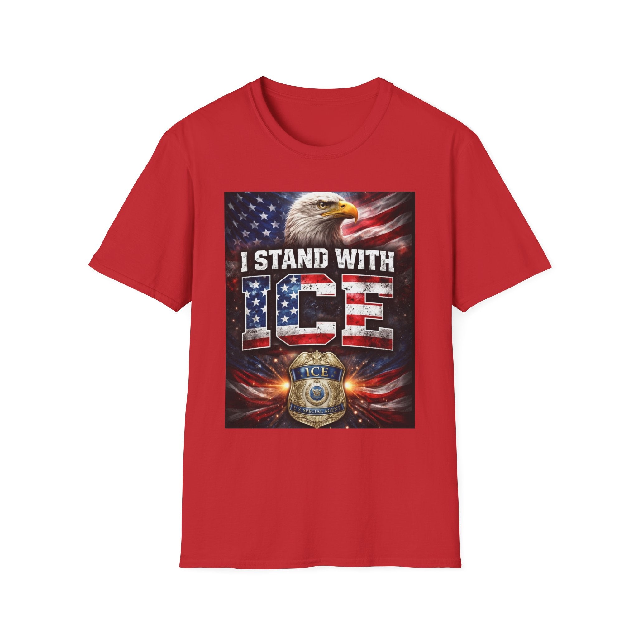 I Stand With ICE American Flag Eagle T-Shirt — Pro-ICE Patriotic Tee