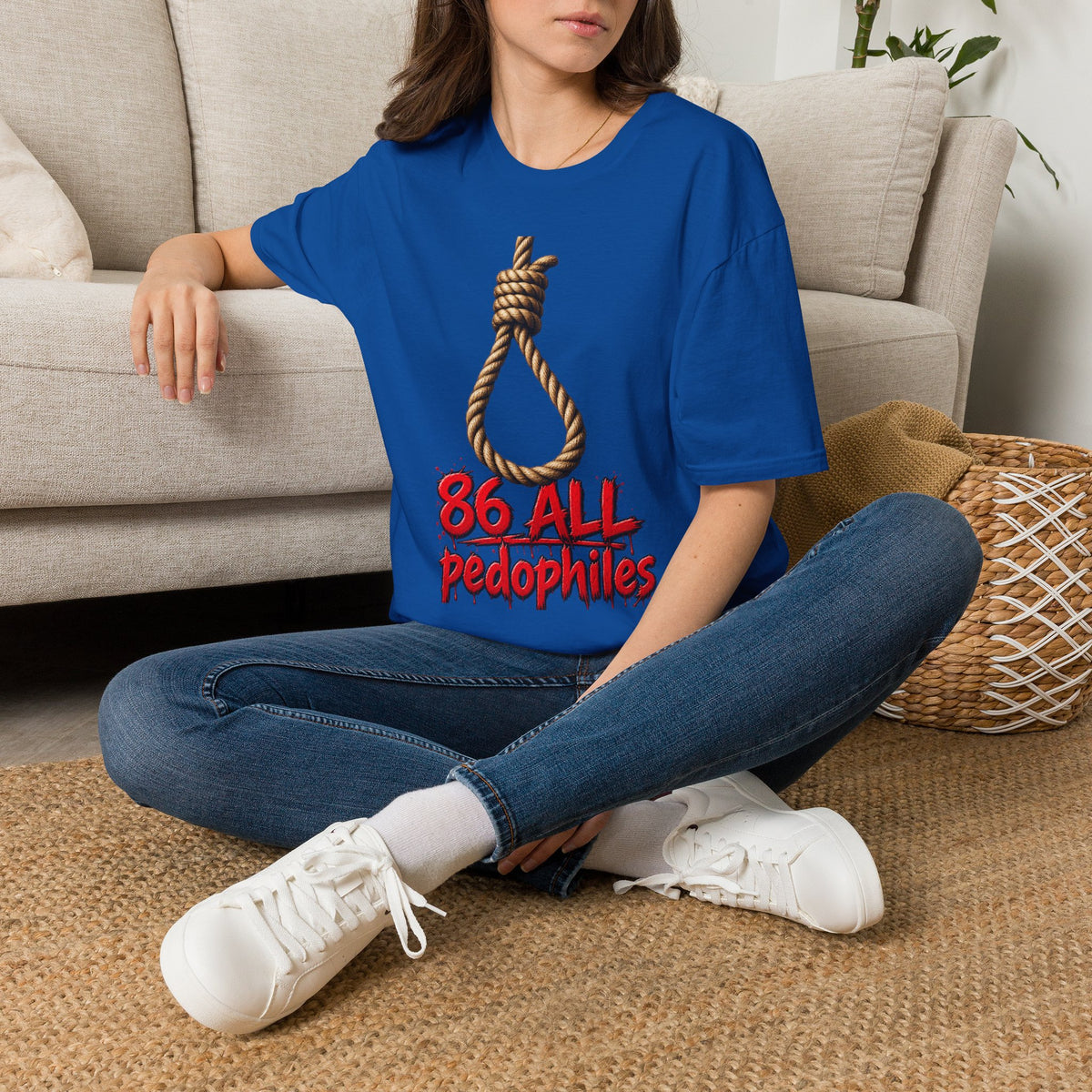 Controversial Statement T-Shirt — Noose Graphic with “86 All Pedophiles” Text