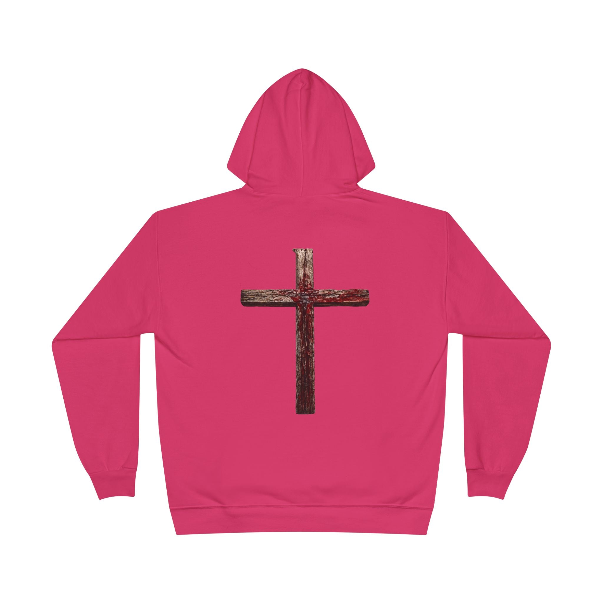 Christian Cross Hoodie — Blue Glow Front & Rustic Back Pullover