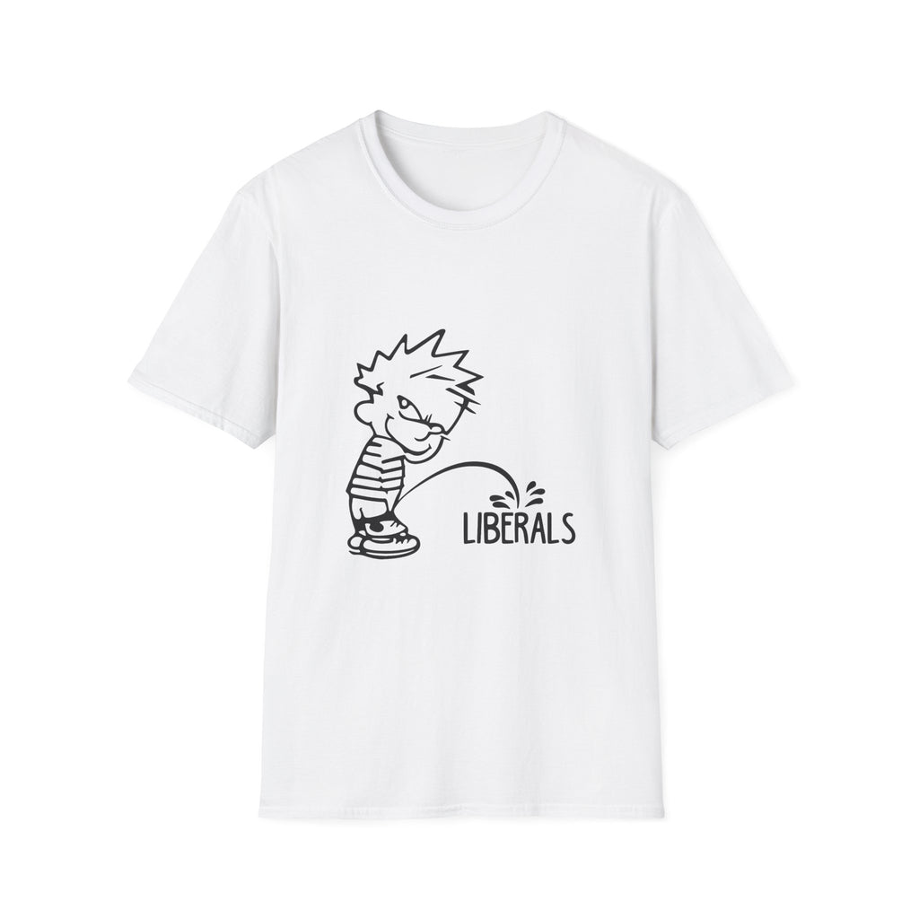 Political Humor T-Shirt — Cartoon Boy ‘Peeing on Liberals’ Graphic