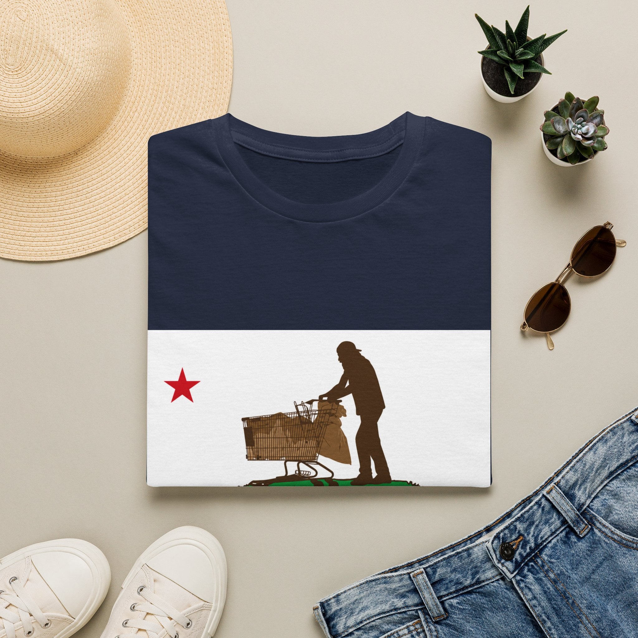 California Republic Grocery Cart T-Shirt — Funny State Flag Design